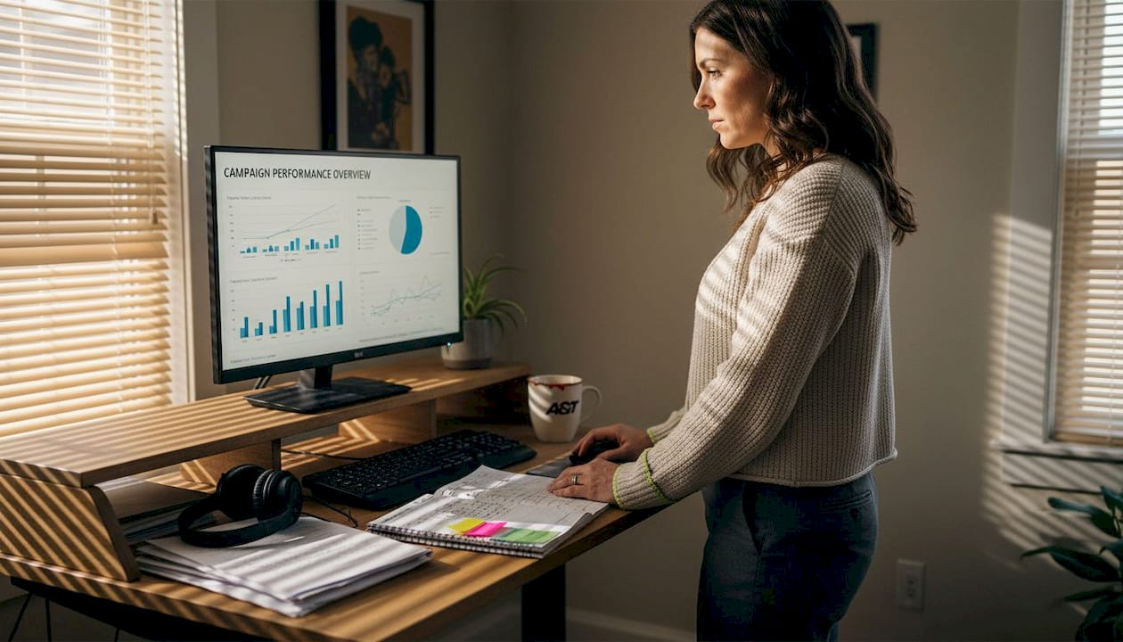 Manager reviewing digital marketing analytics