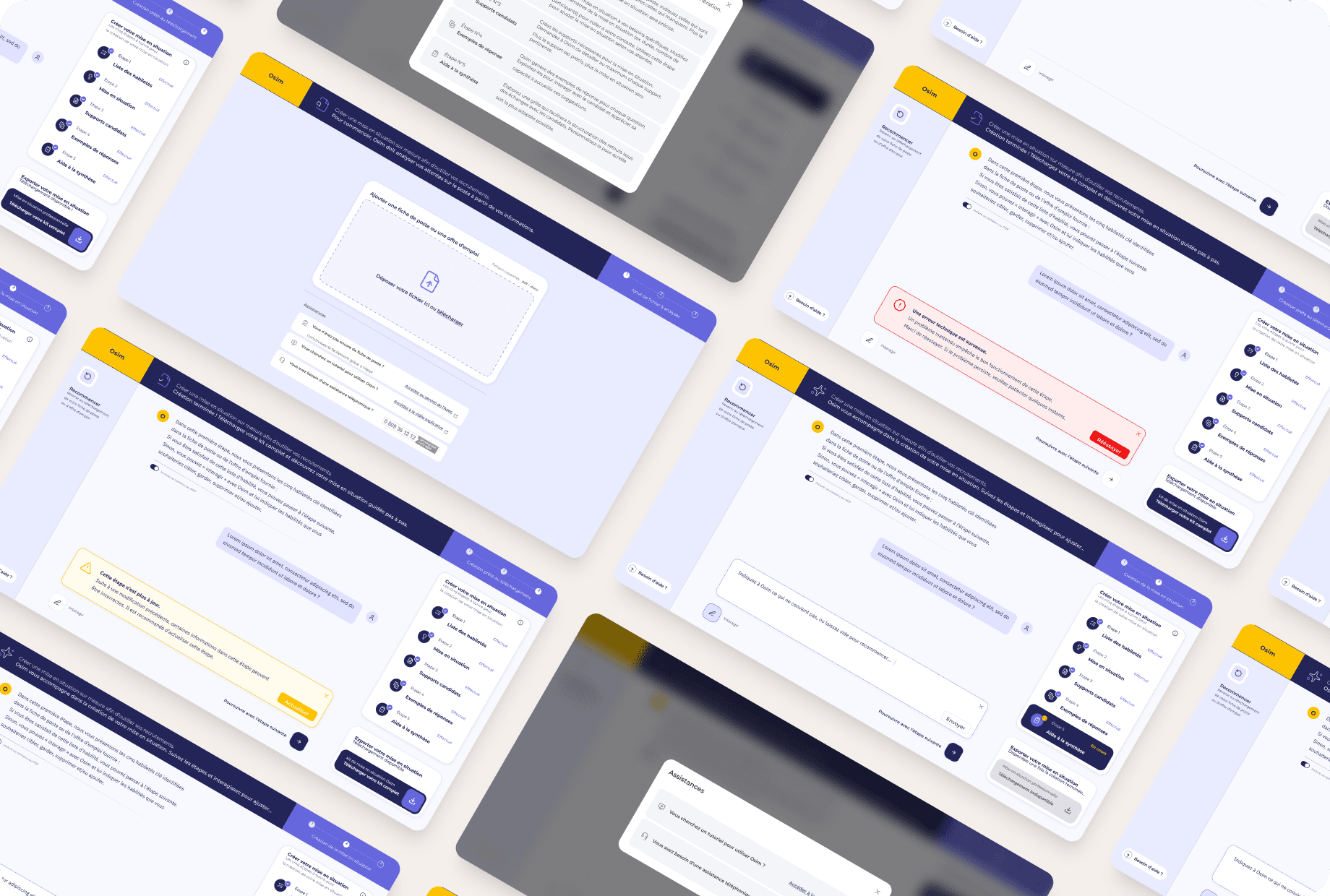 Écrans de l'outil Osim