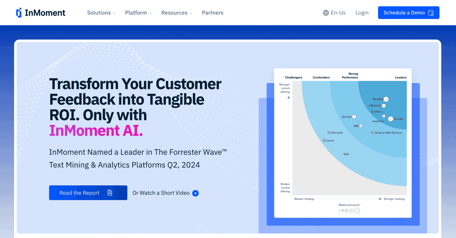 InMoment homepage: Transform your customer feedback
