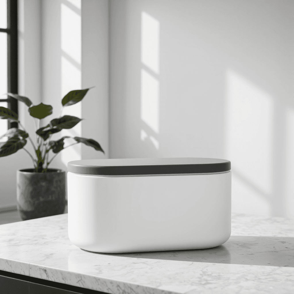 product photography of a sleek, modern storage box
