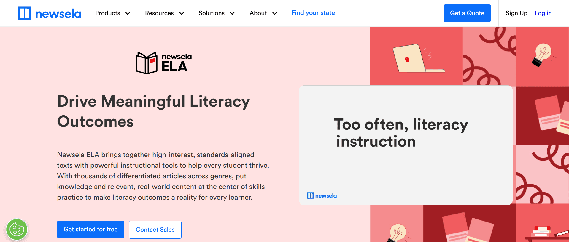 Newsela: One of the best edtech website design examples and a renowned content and assessment platform for schools and educational institutions