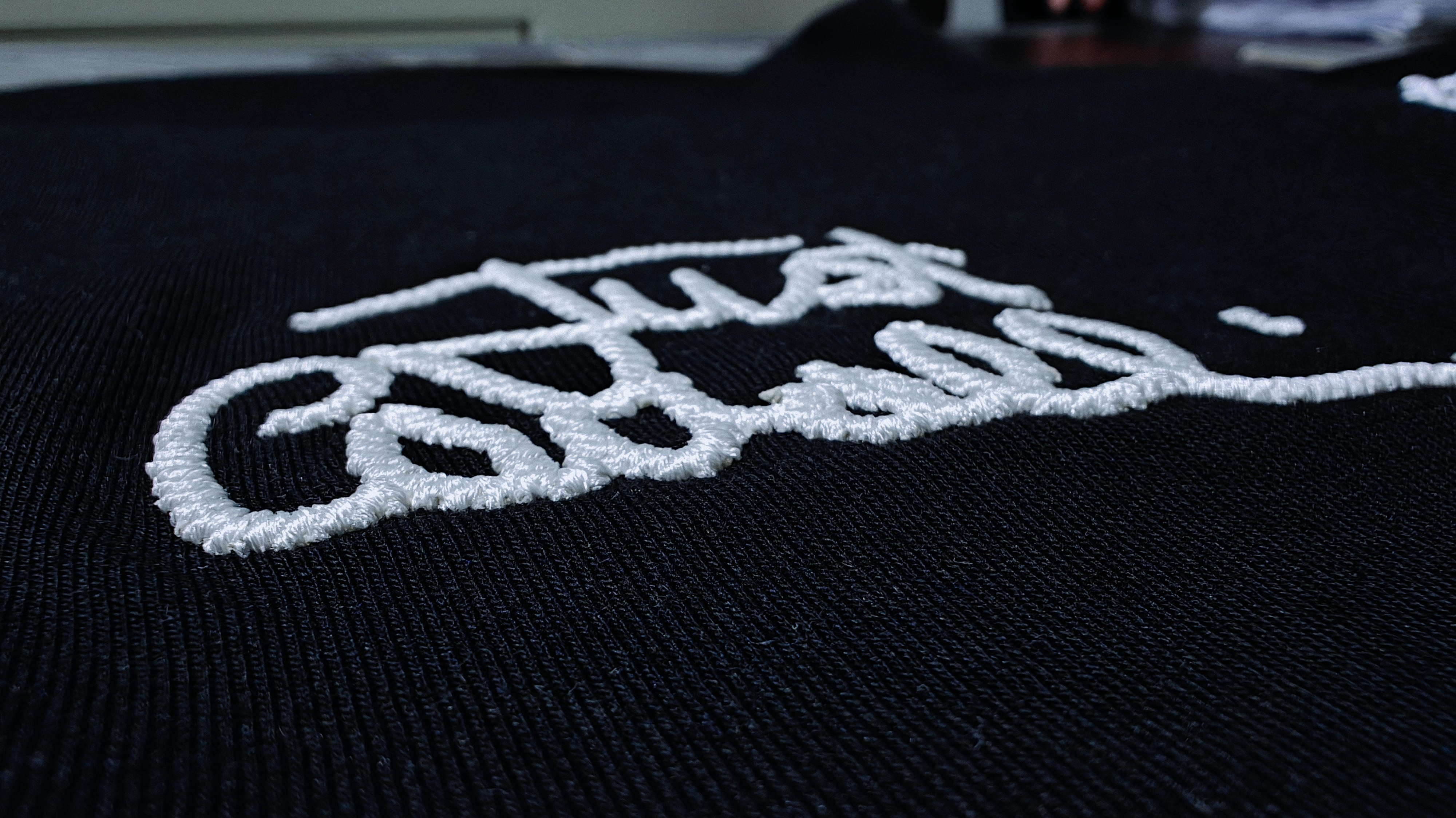 Close-up detail of embroidered