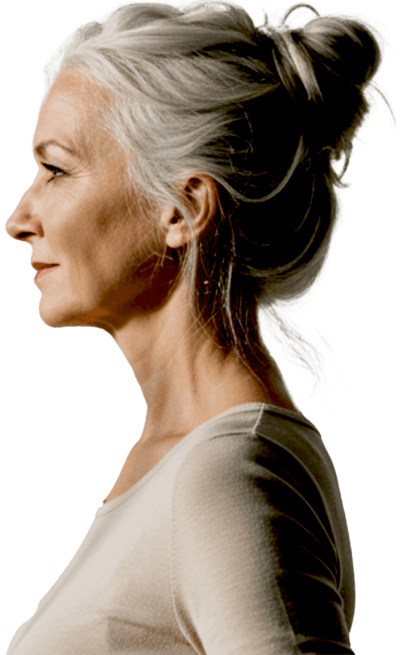 Woman with straight face