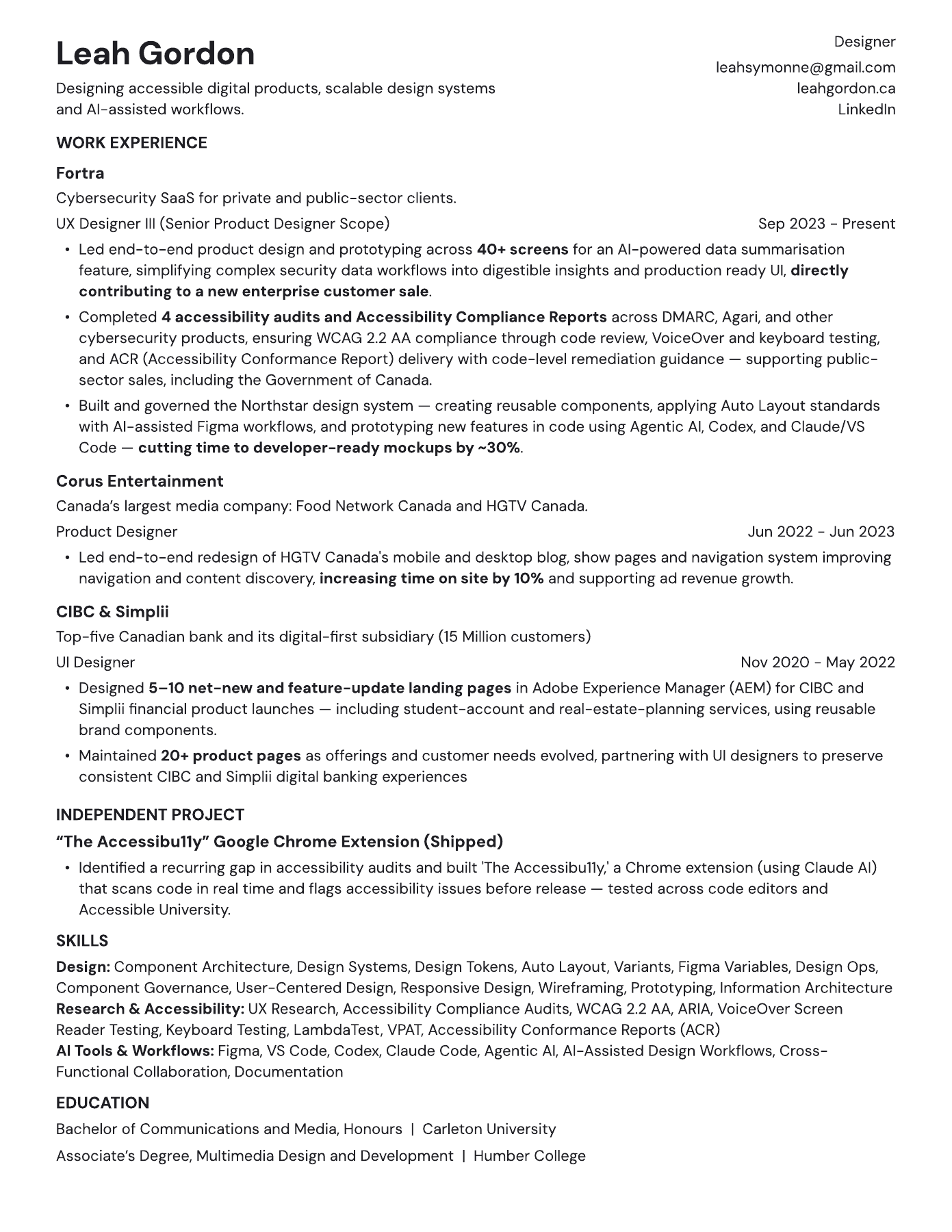 Leah Gordon’s resume, light version. Open the linked PDF to read the document text.