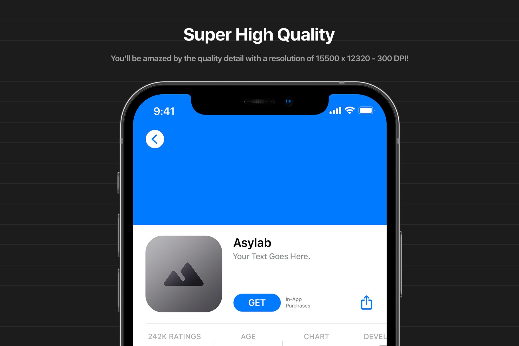 Super high-quality iOS app icon mockup with a 15500 × 13220 pixel resolution at 300 DPI.