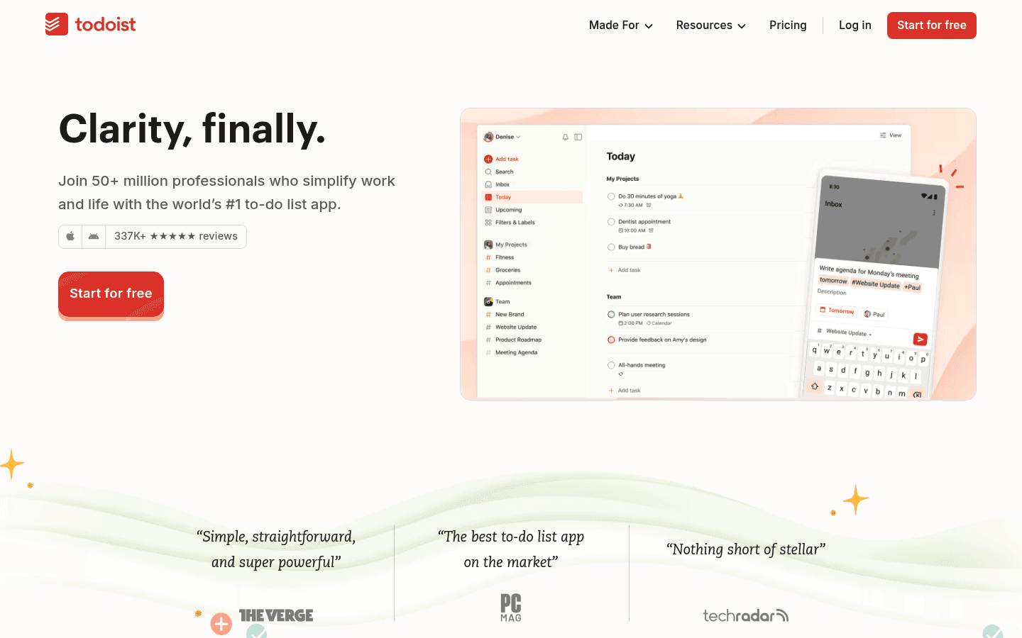Todoist homepage screenshot