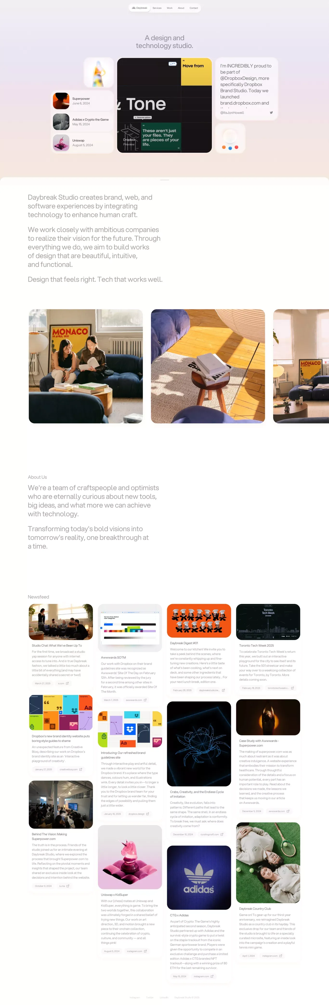 Daybreak Studio portfolio page screenshot showcasing Design and Tech design