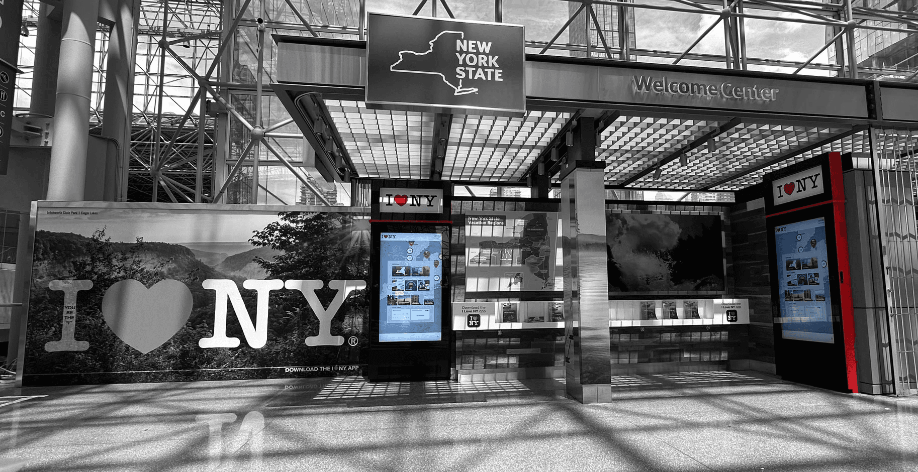 A photo of two New York State kiosks