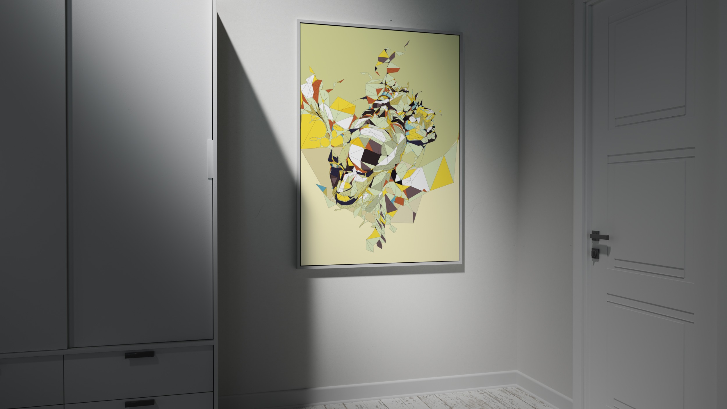 Hanging Art frame with Multi-layered 3D forms with modest, calming color choices by Alex Hohlov