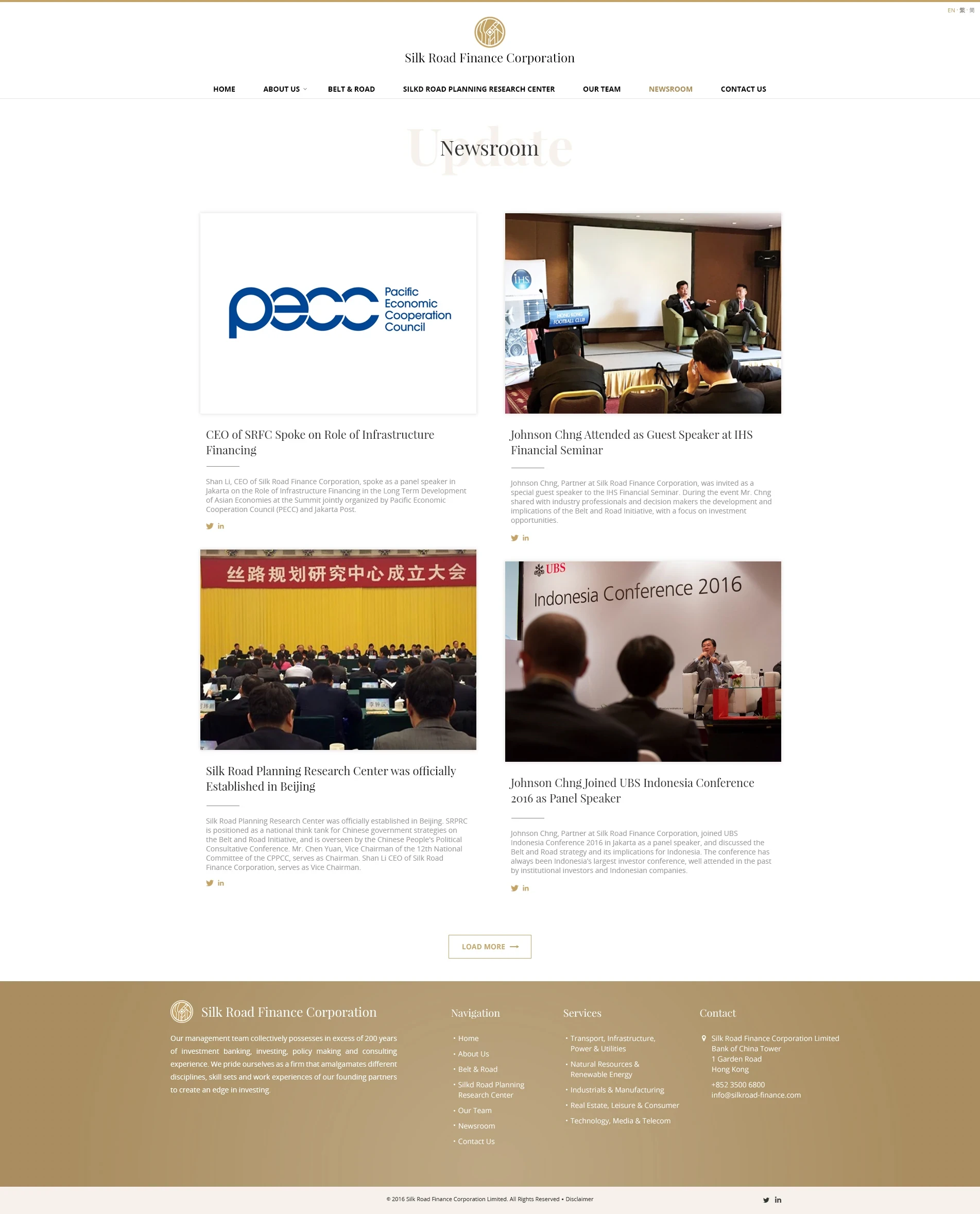 Page Actualités du site Silk Road Finance Corporation