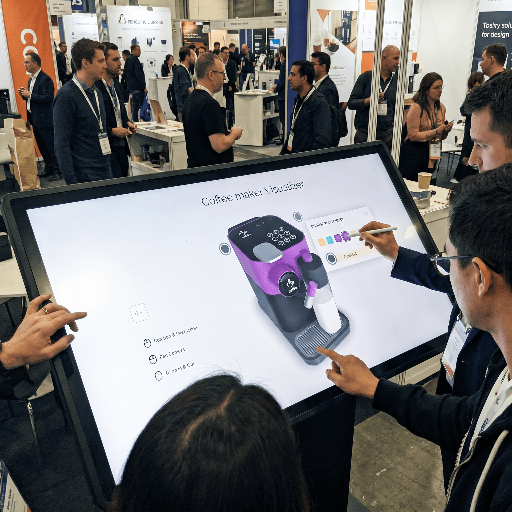 Interactive ipad-based digital twin visualizer of a coffee machine with color customization and 360-degree product exploration