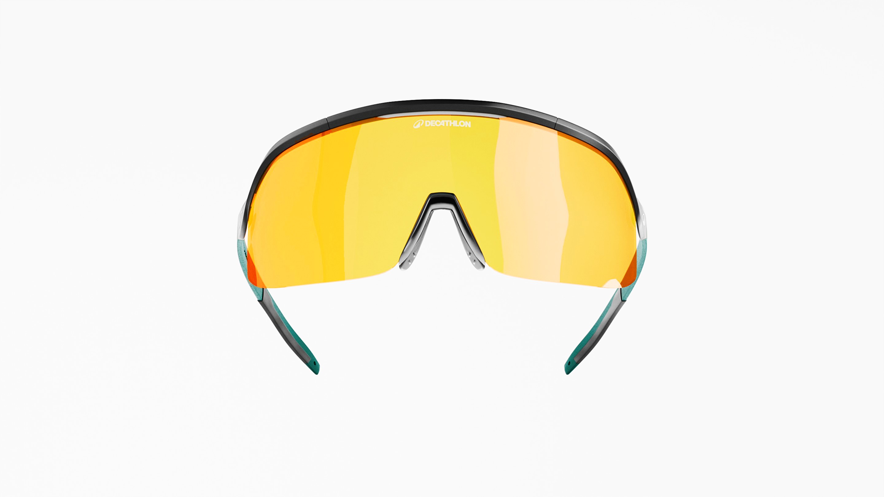 Paire de lunettes de sport aux verres orange, vue de face.