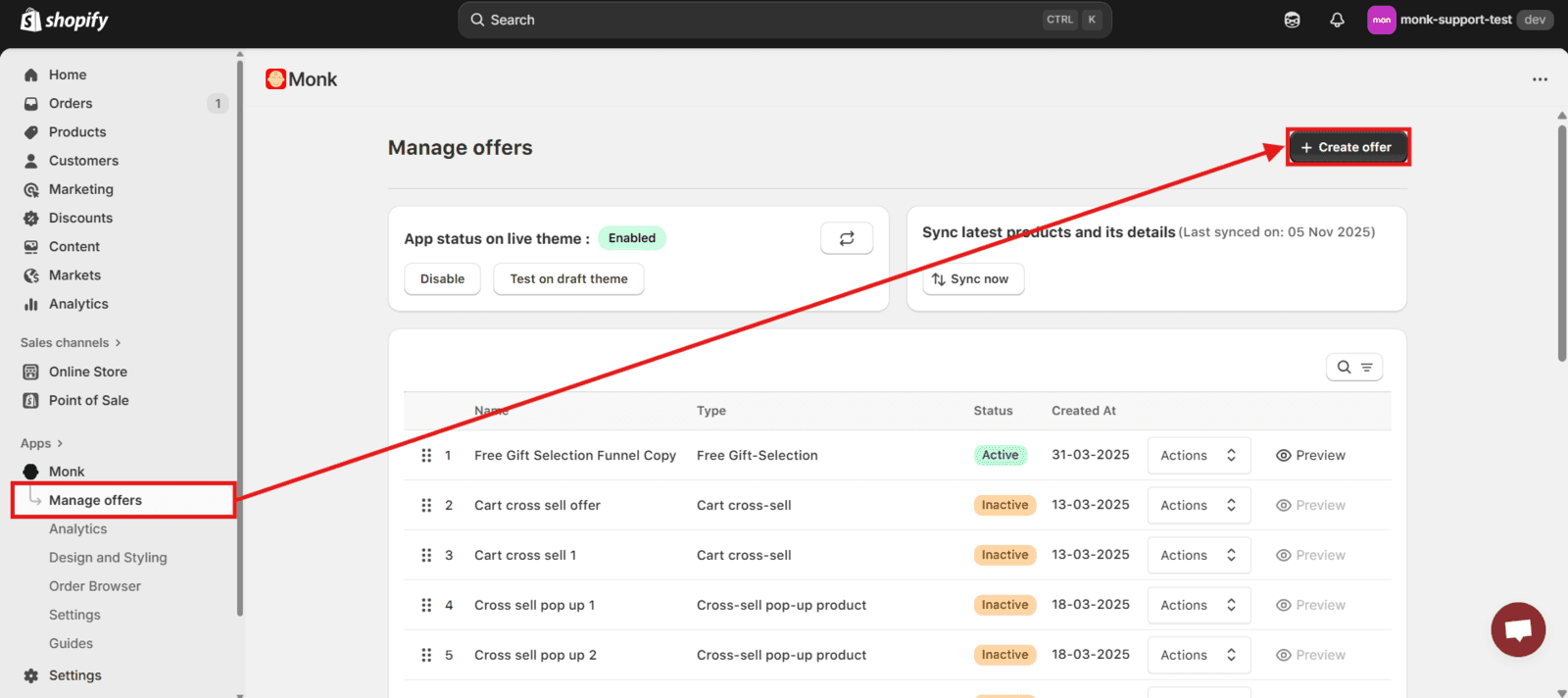 Create a new offer using Monk on your Shopify store