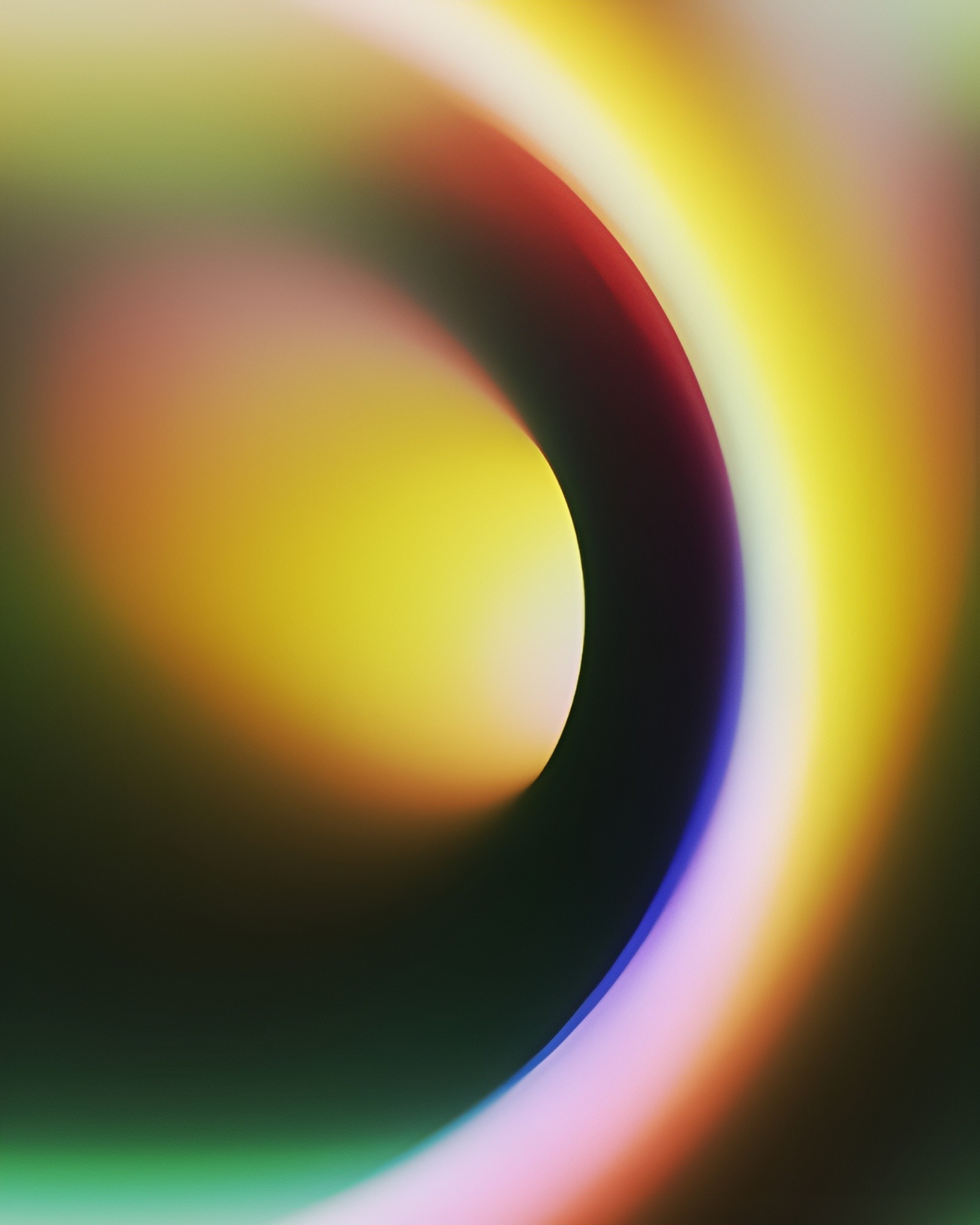 Futuristic digital artwork featuring a glowing, multicolored light arc on a dark background