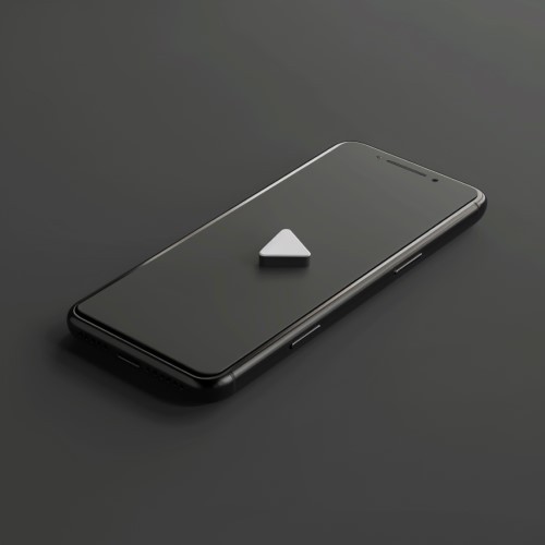 3d Visualisierung eines Smartphones mit einem schwebenden Playbutton darüber.