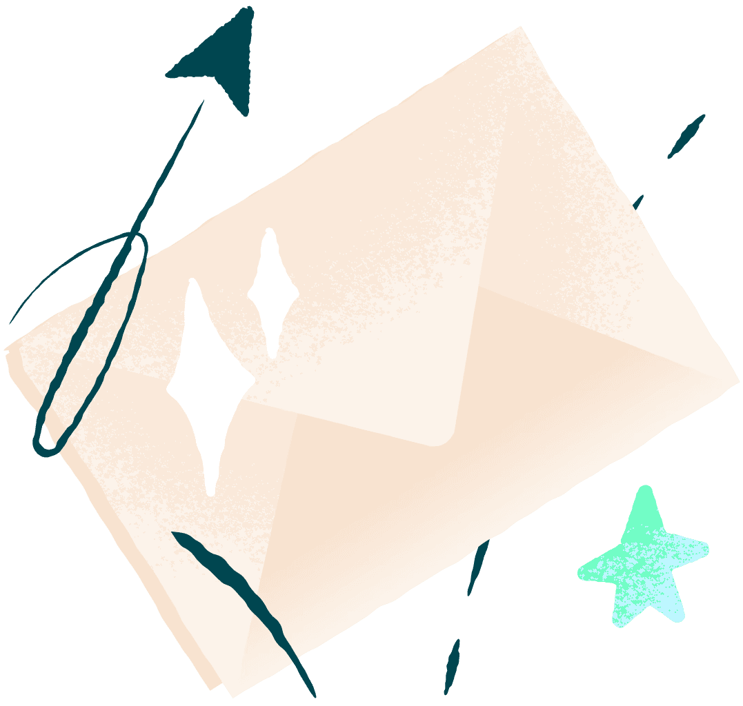 Illustration of envelope, a star and arrows representing sending a message to us