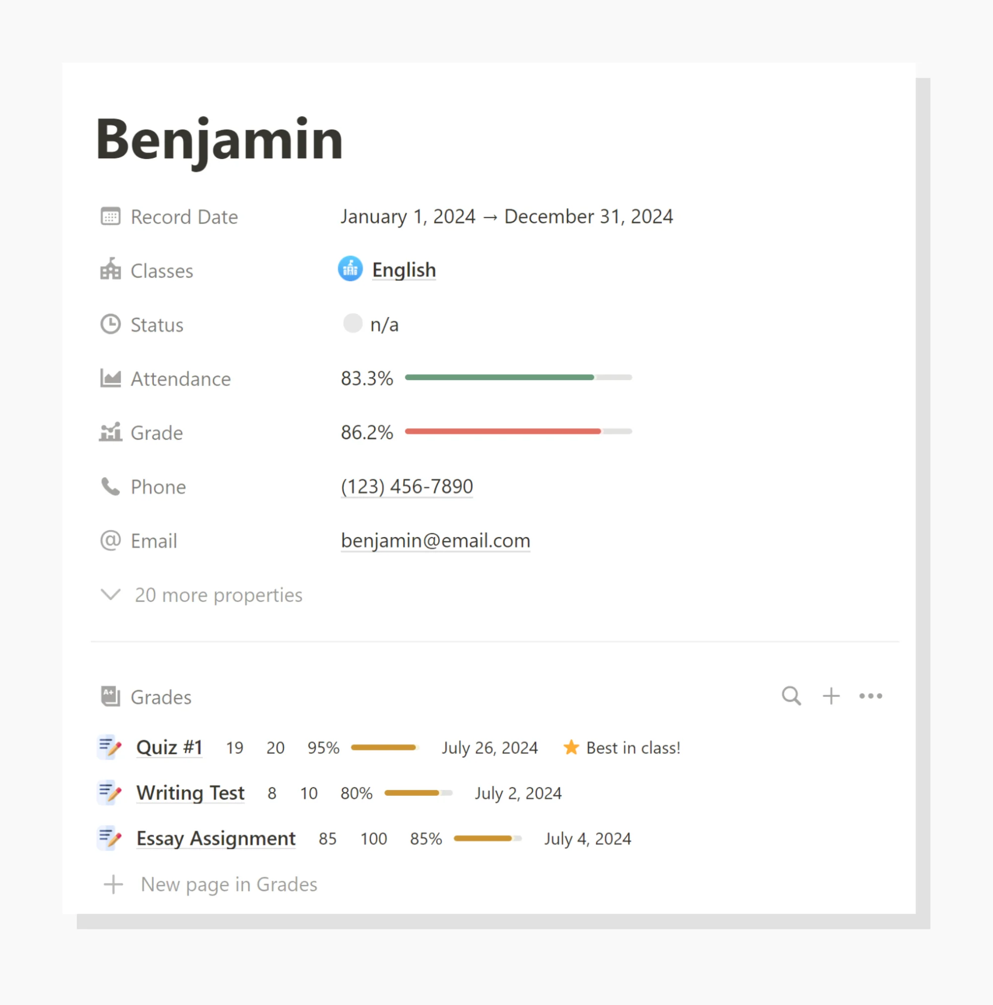 free student grade tracker & gradebook notion template