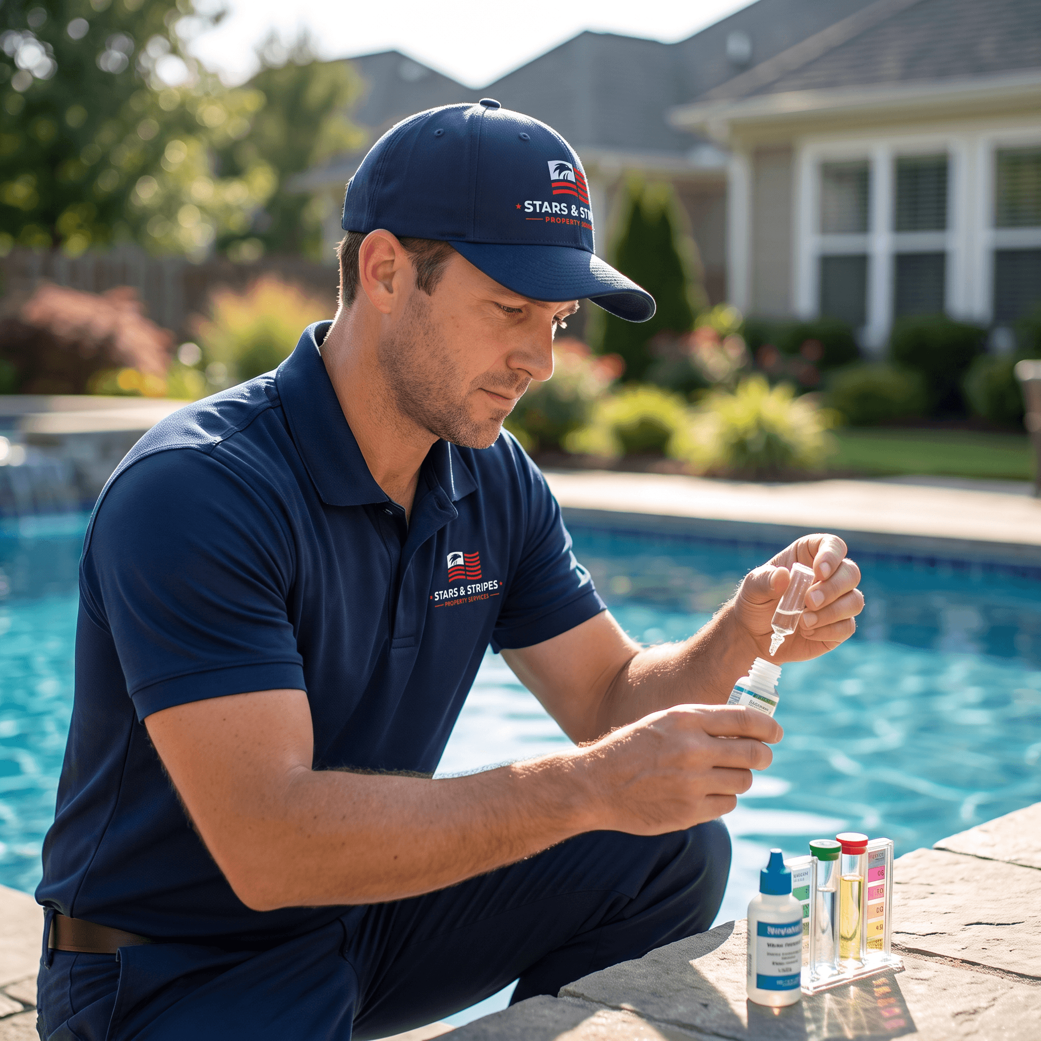 Stars and Stripes technician testing pool water chemistry