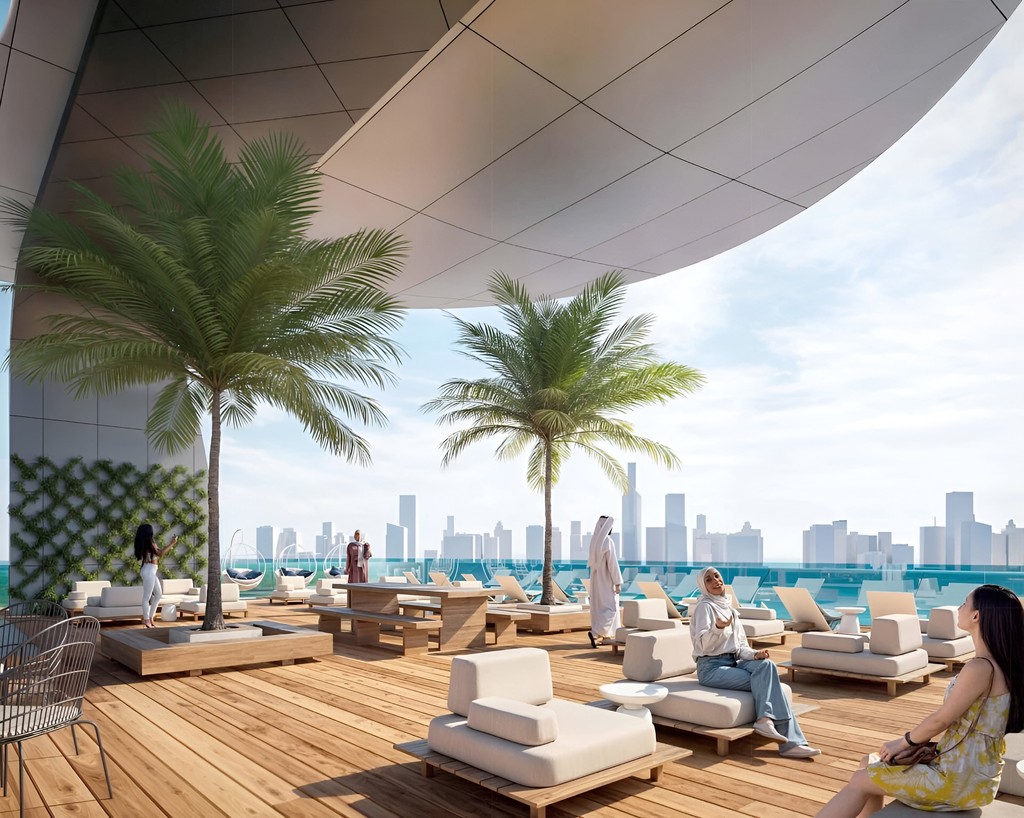  Rooftop view of the new hotel overlooking the Yacht Royal and surrounding waterfront scenery