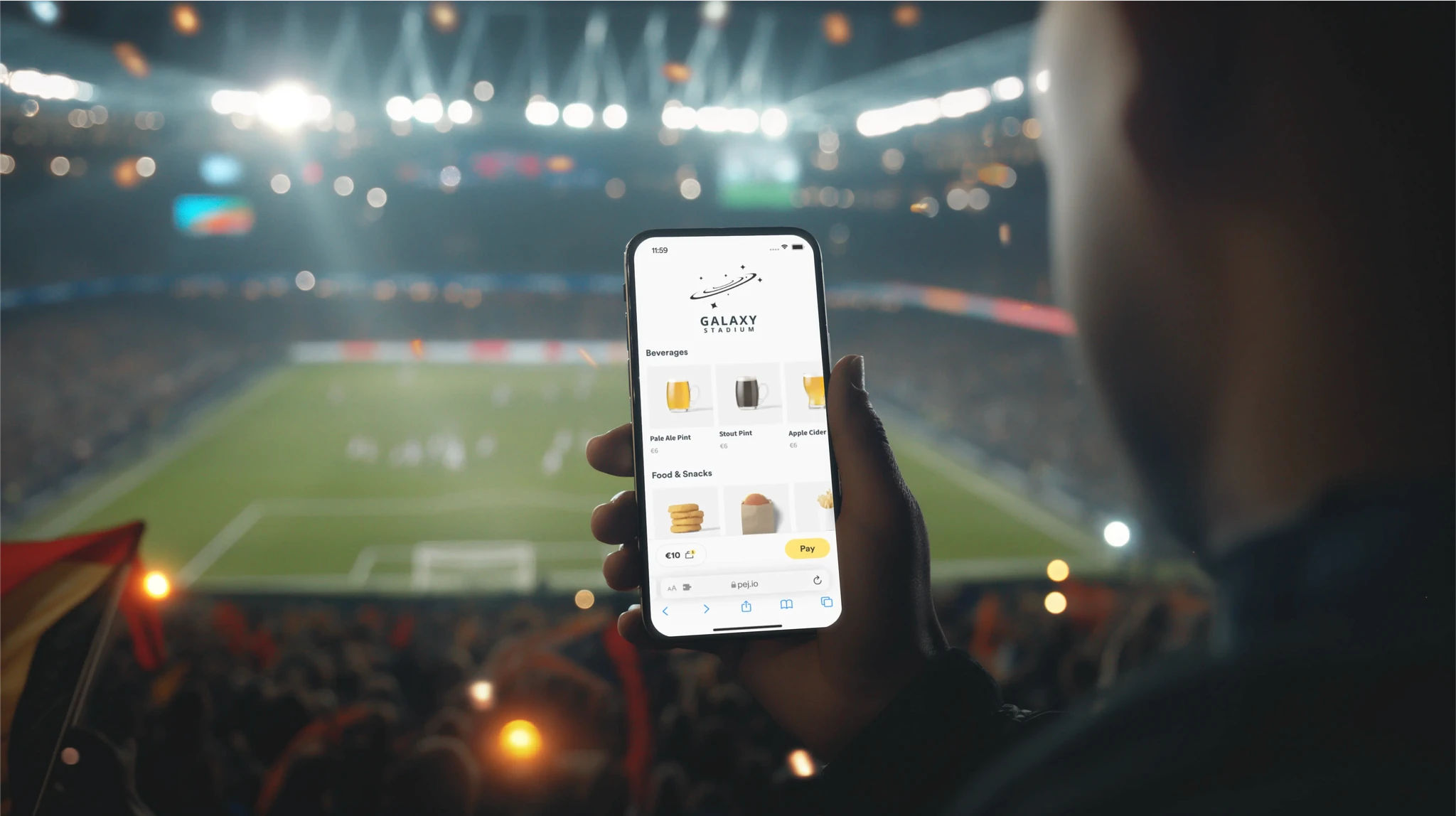 Man holding an app showing an ordering app