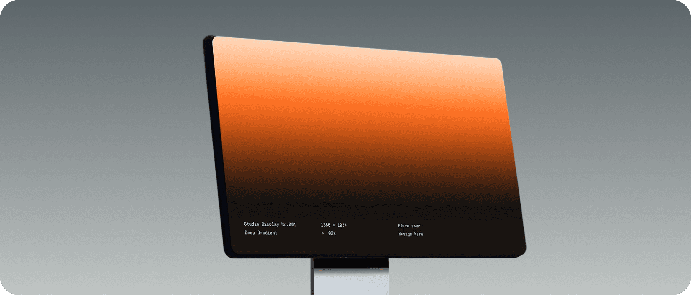 Wide-screen monitor with orange gradient wallpaper on minimalist stand