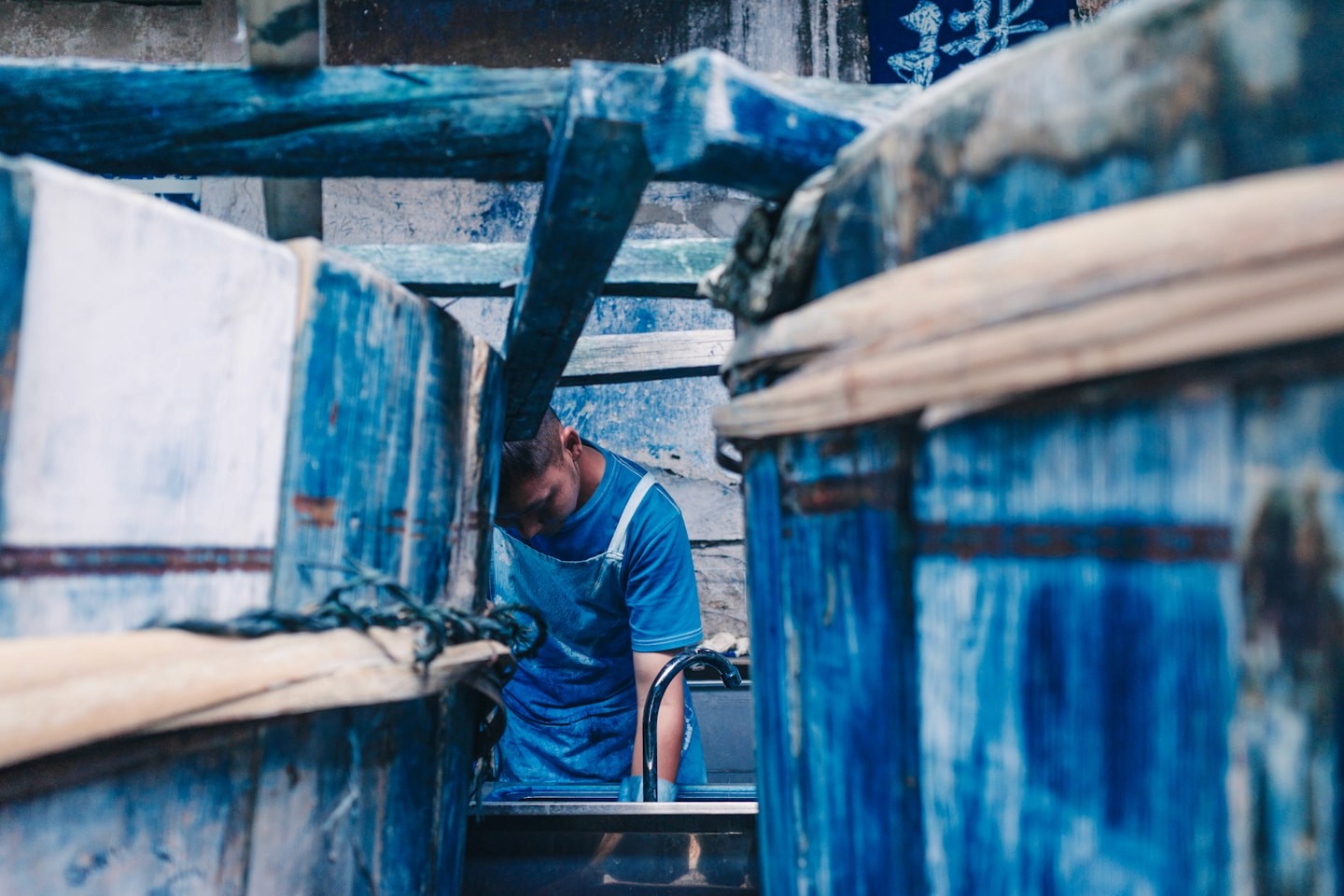 The dye house, blue on every surface