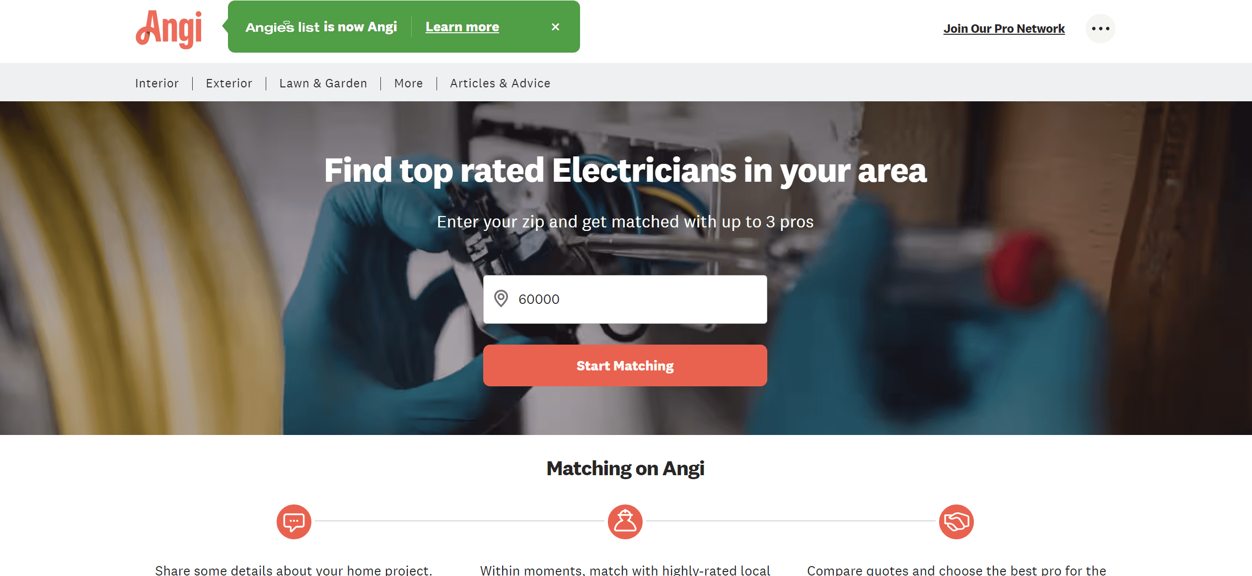 finding electricians on Angi