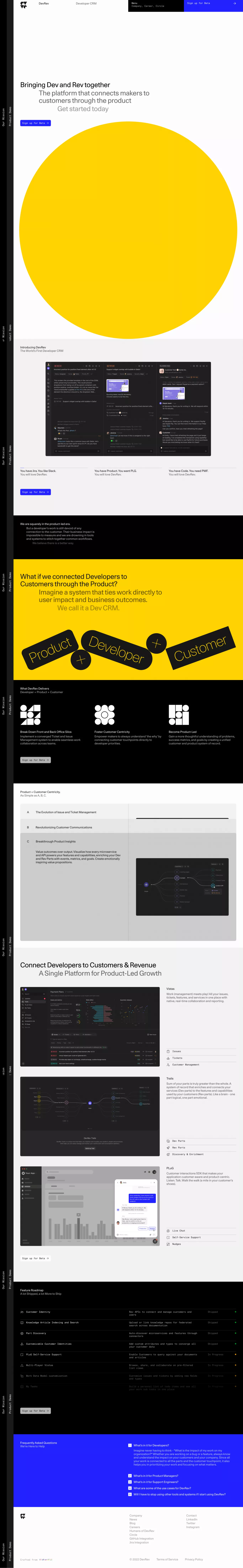 DevRev landing page screenshot showcasing Tech design