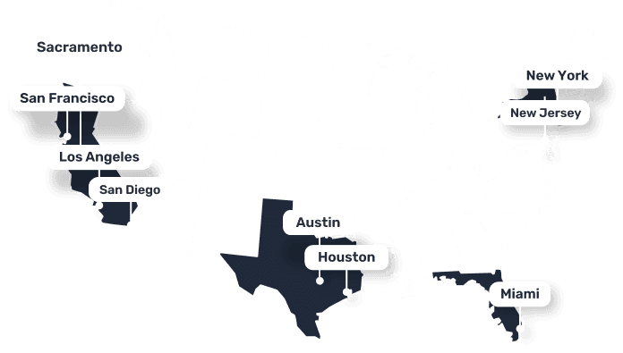 map of the United States highlighting cities where HOKALI operates after-school programs and enrichment activities