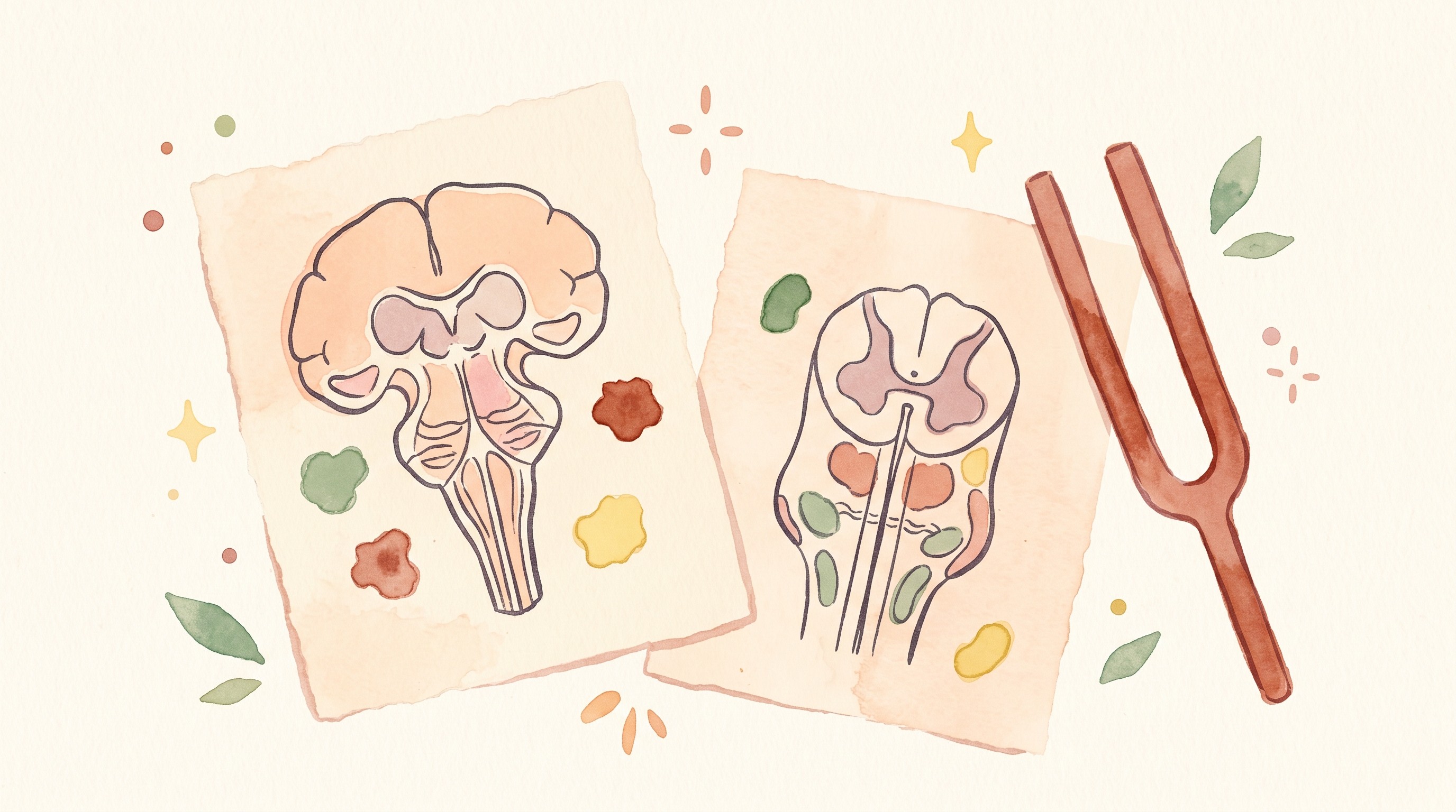 Neuroanatomy diagrams and colored lesion markers