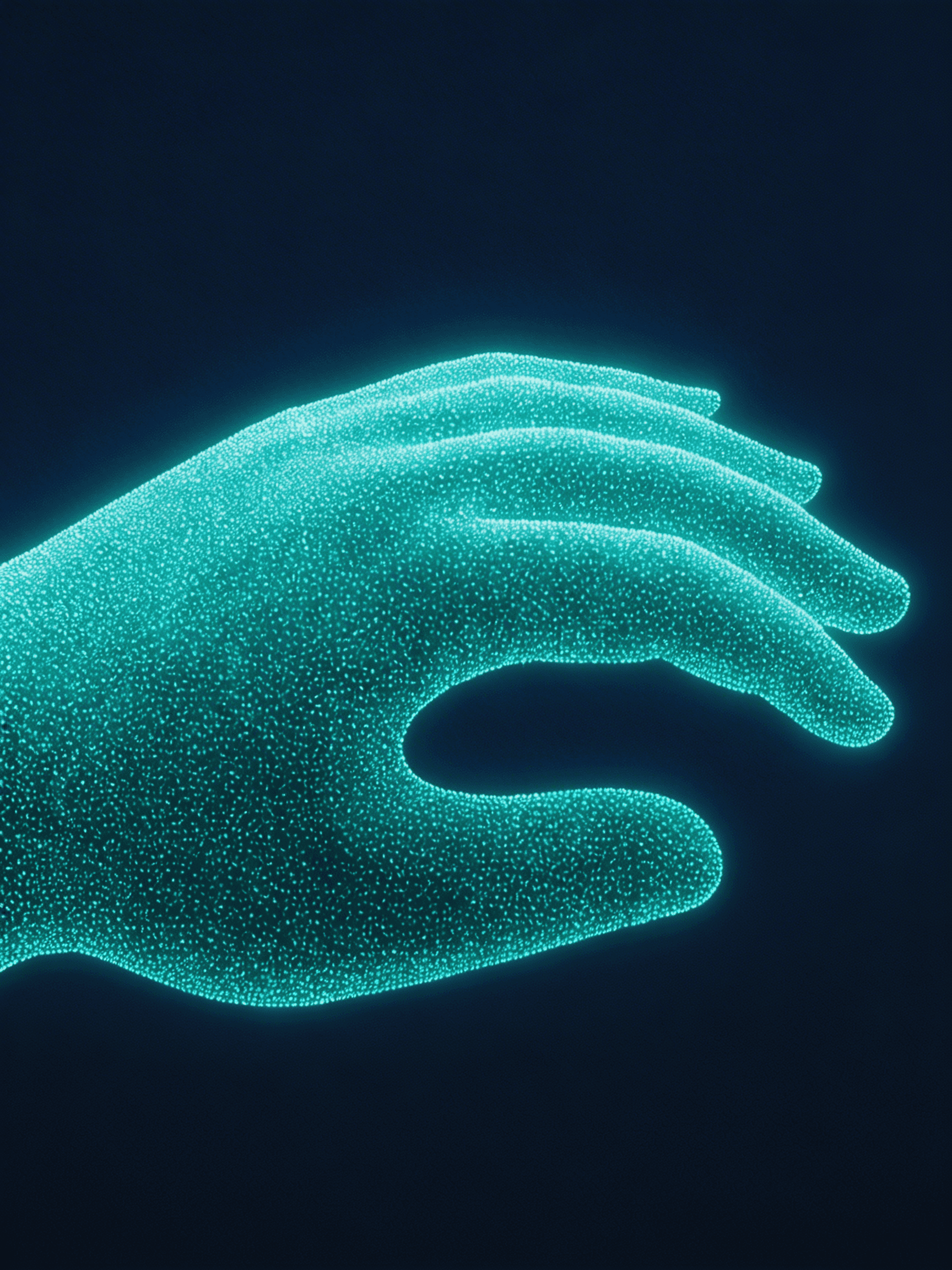 10:48 PMIllustrazione digitale a pixel di una mano luminosa teal su sfondo scuro — xsolve Digital Studio