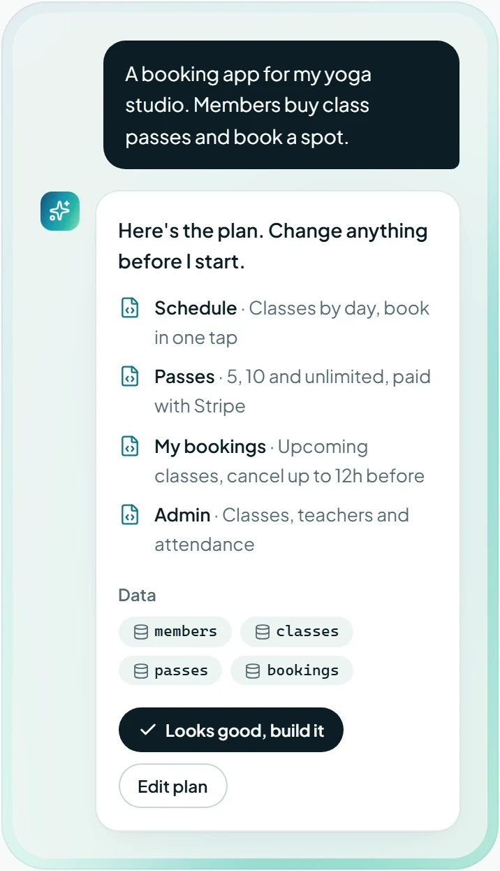 Nest's plan for a booking app: pages, data and logins to confirm before it builds