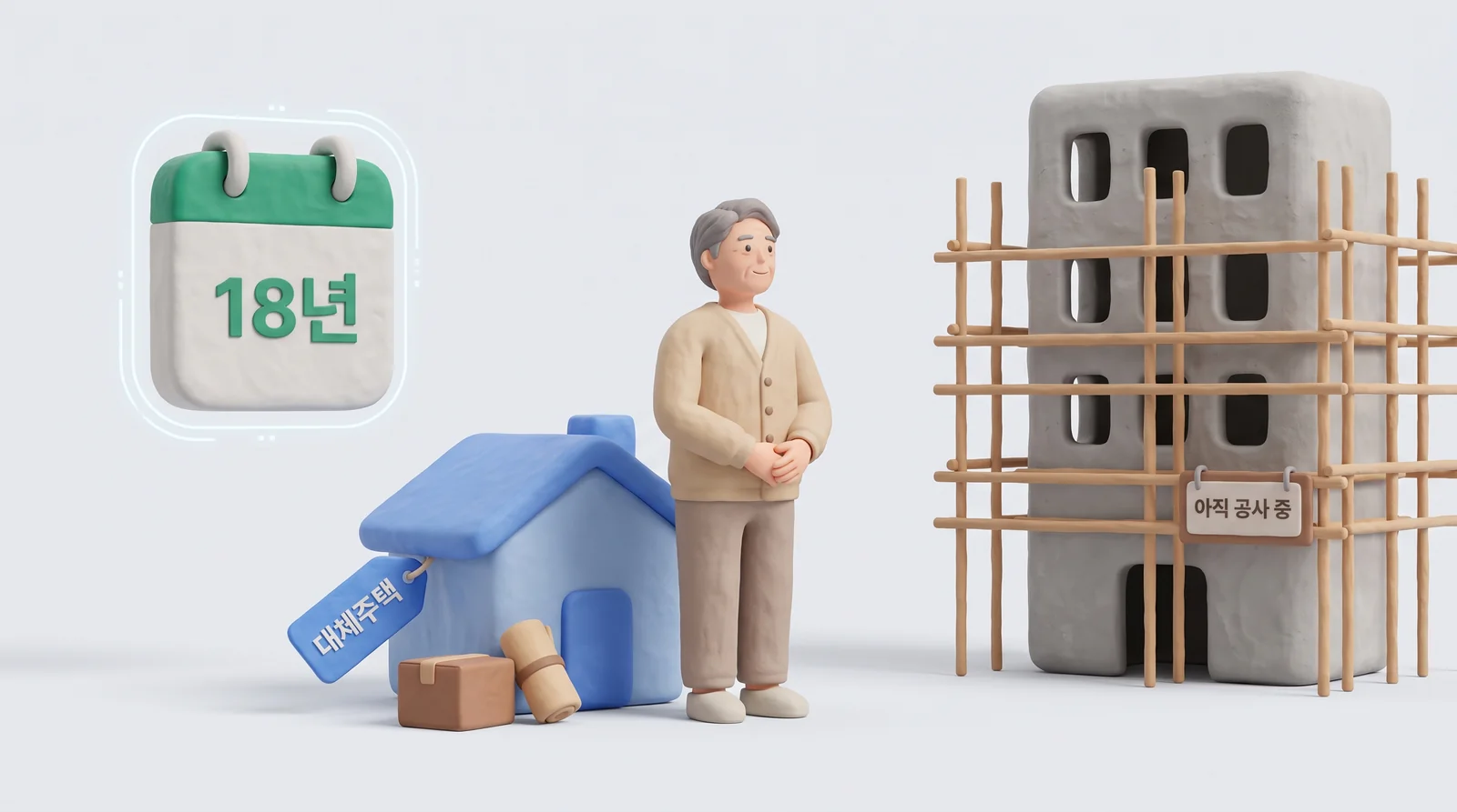 재개발 대체주택: 18년째 공사 중인 건물을 바라보며 임시 거주 중인 사람