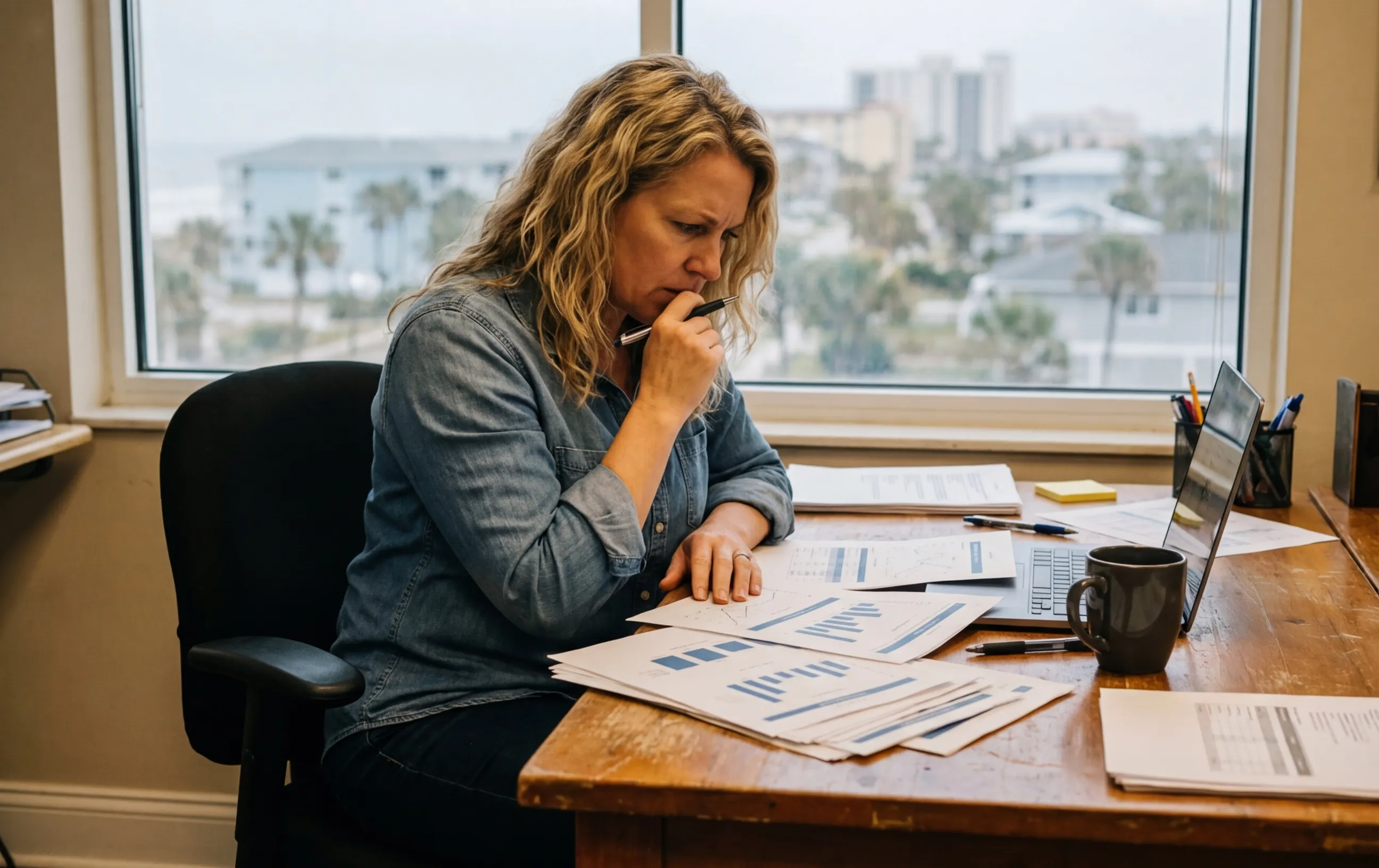 Professional working on reports at RockN' Socials Digital Marketing Agency.