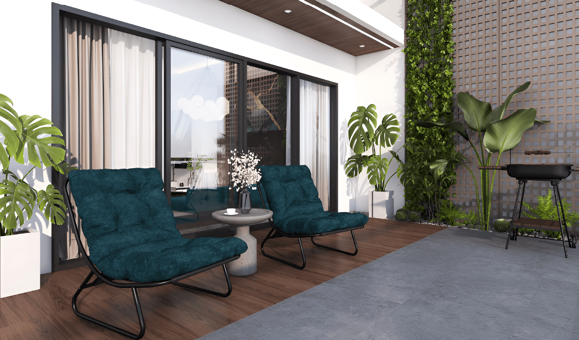 Chic living room in Rose Gold Residences, designed with tasteful furnishings, warm tones, and inviting decor elements.