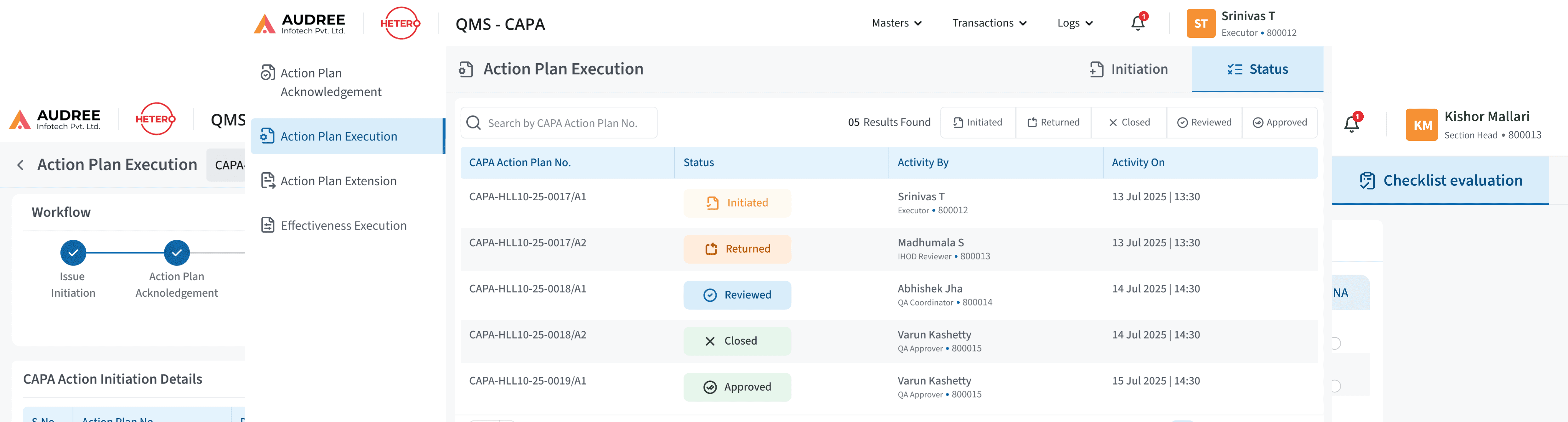 CAPA action workflow management dashboard