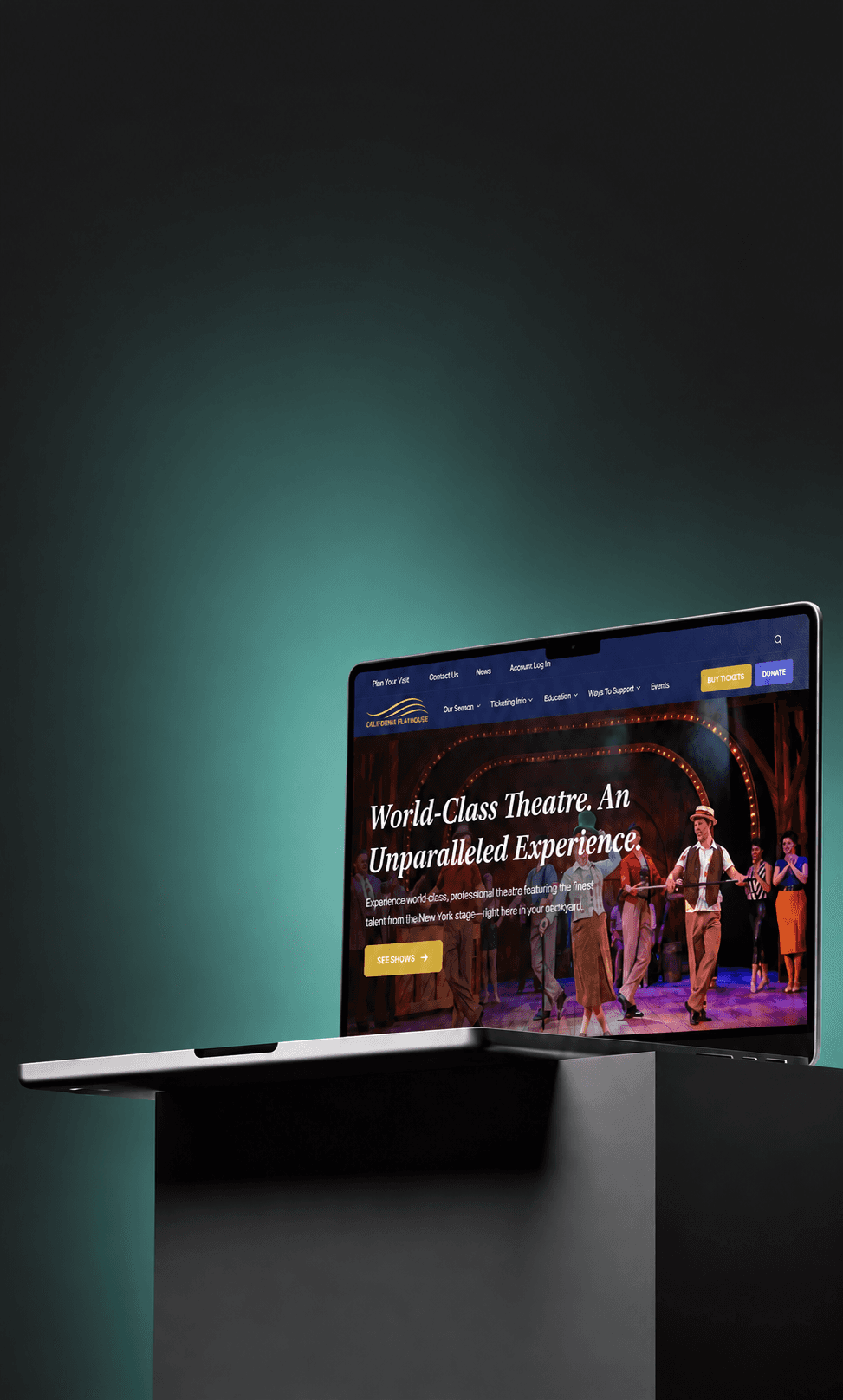 Gulfshore Playhouse website displayed on a laptop mockup