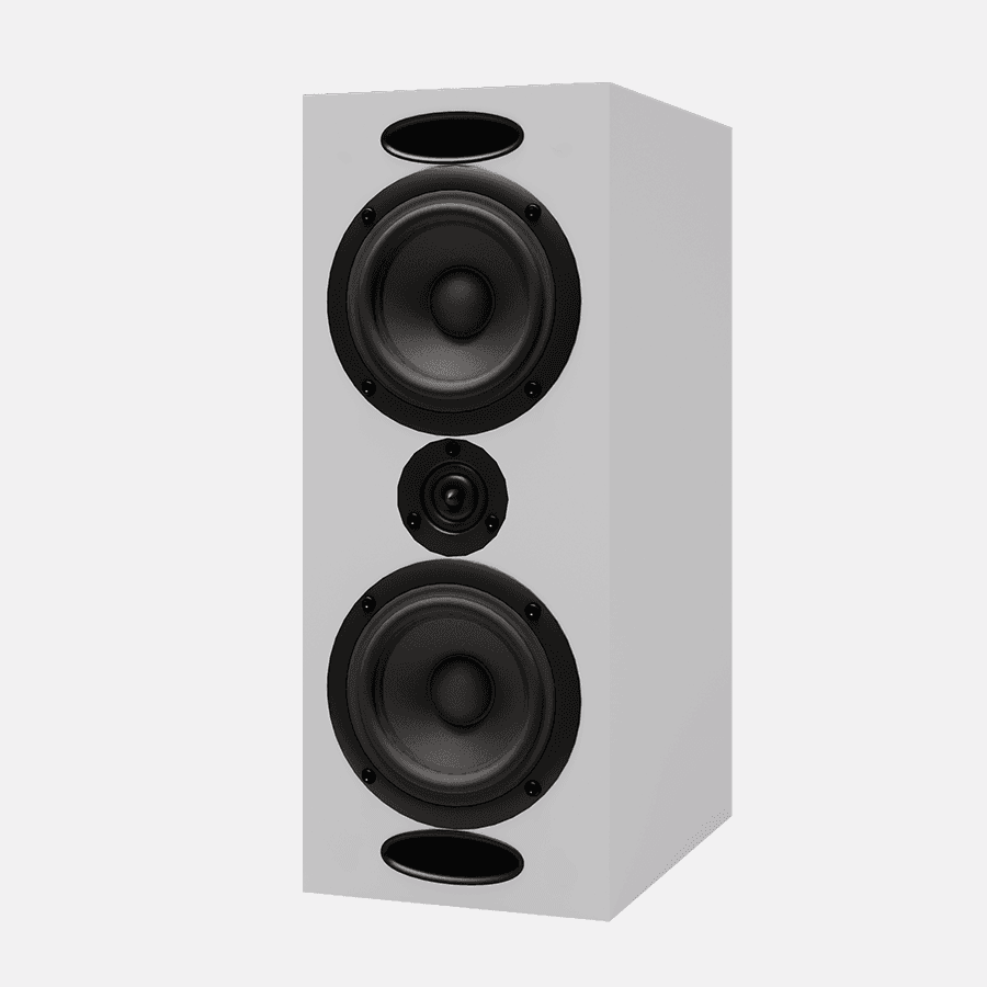 White speaker with black drivers
