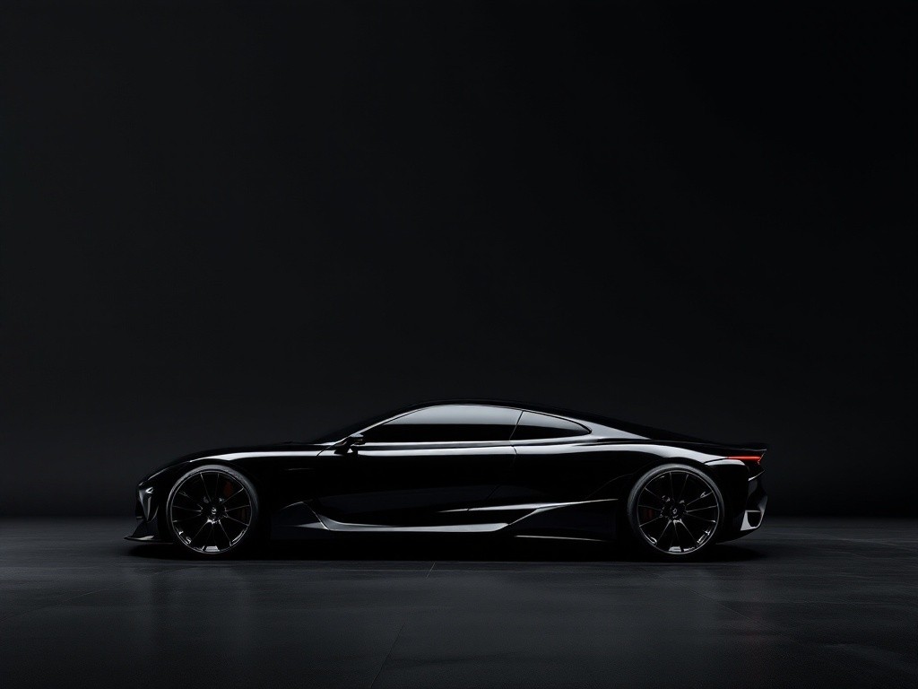 Black sports car in a dark setting