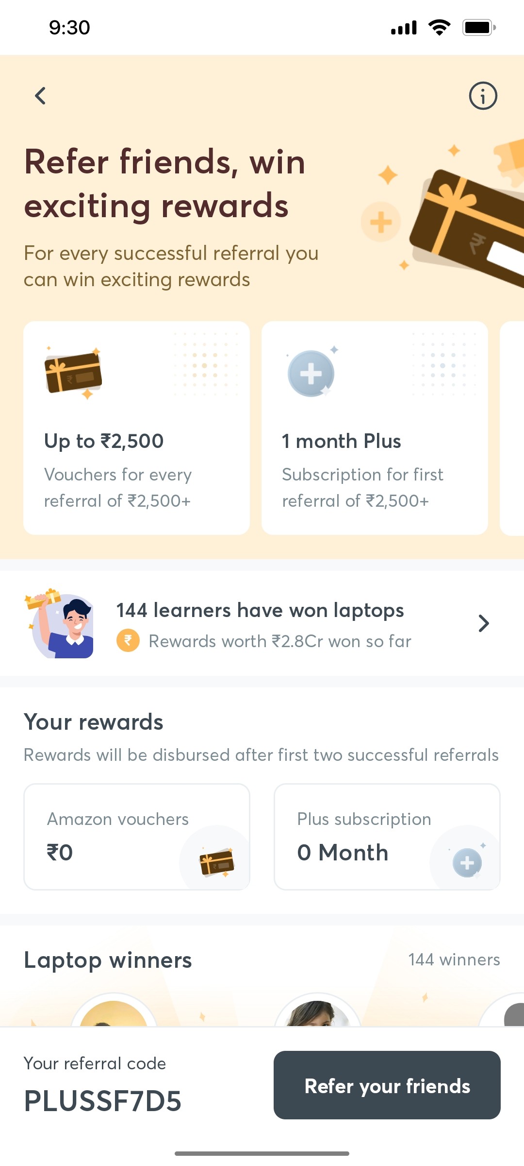 Unacademy Refer Your Friend Screen