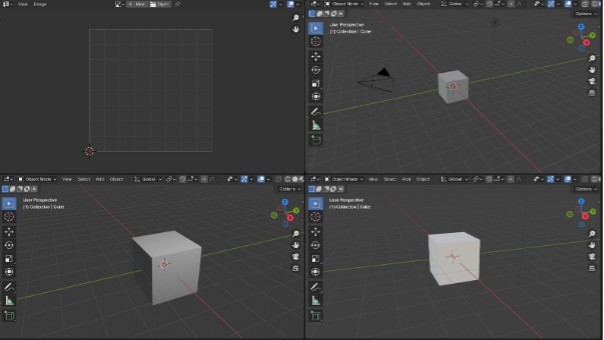 Blender 3D software with divided windows