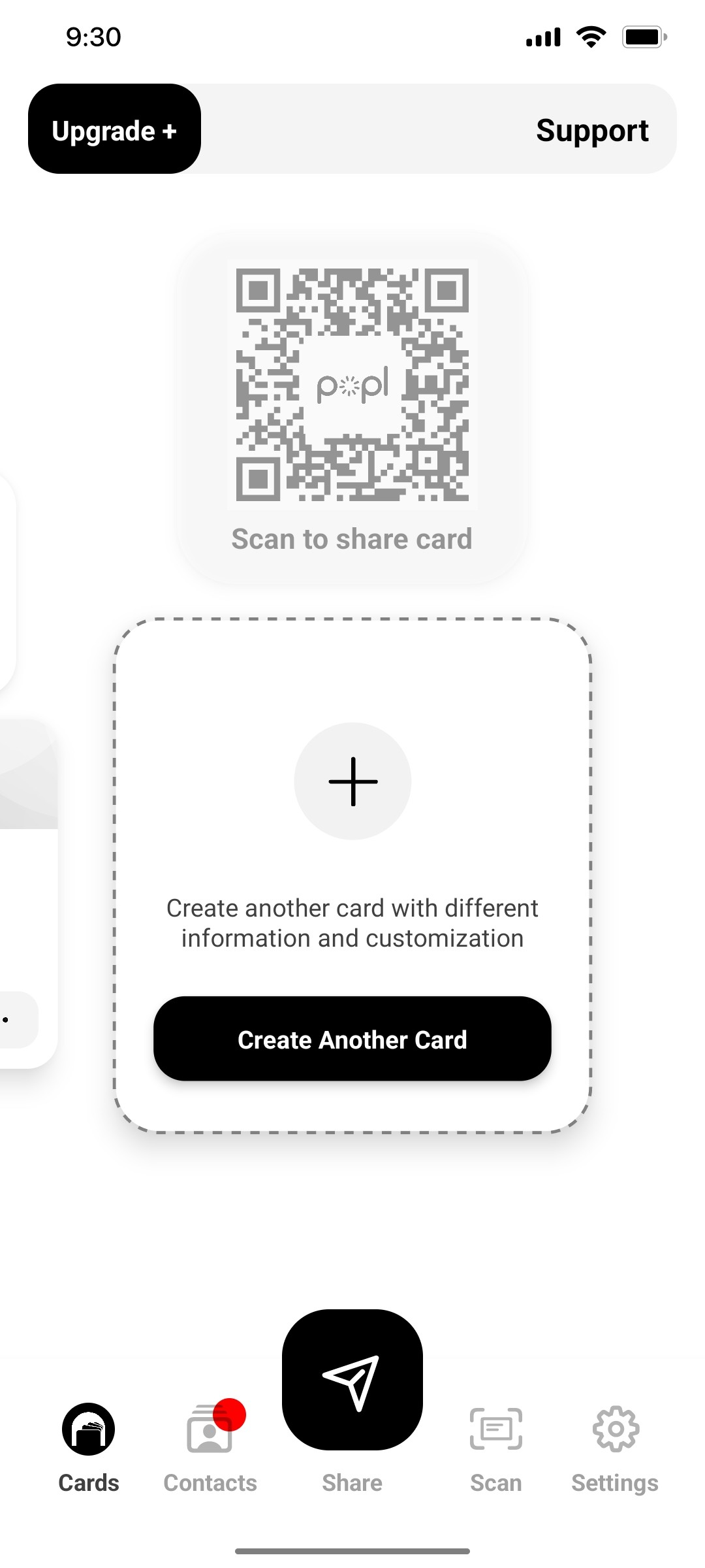 Popl Create Another Card Screen