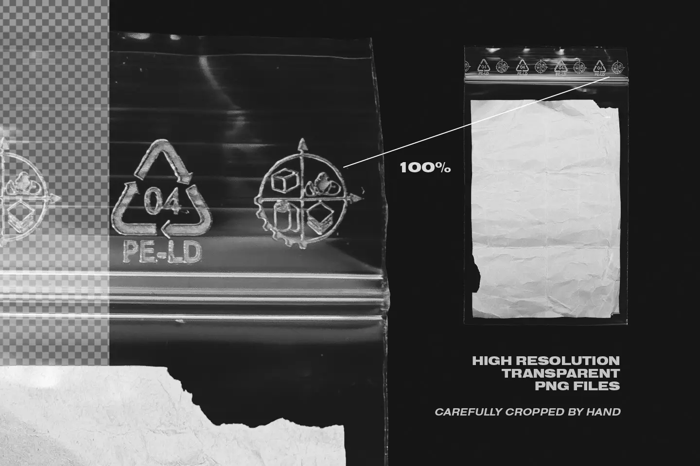 Isolated Empty Plastic Bags close up showing high resolution textures and carefully hand cropped edges