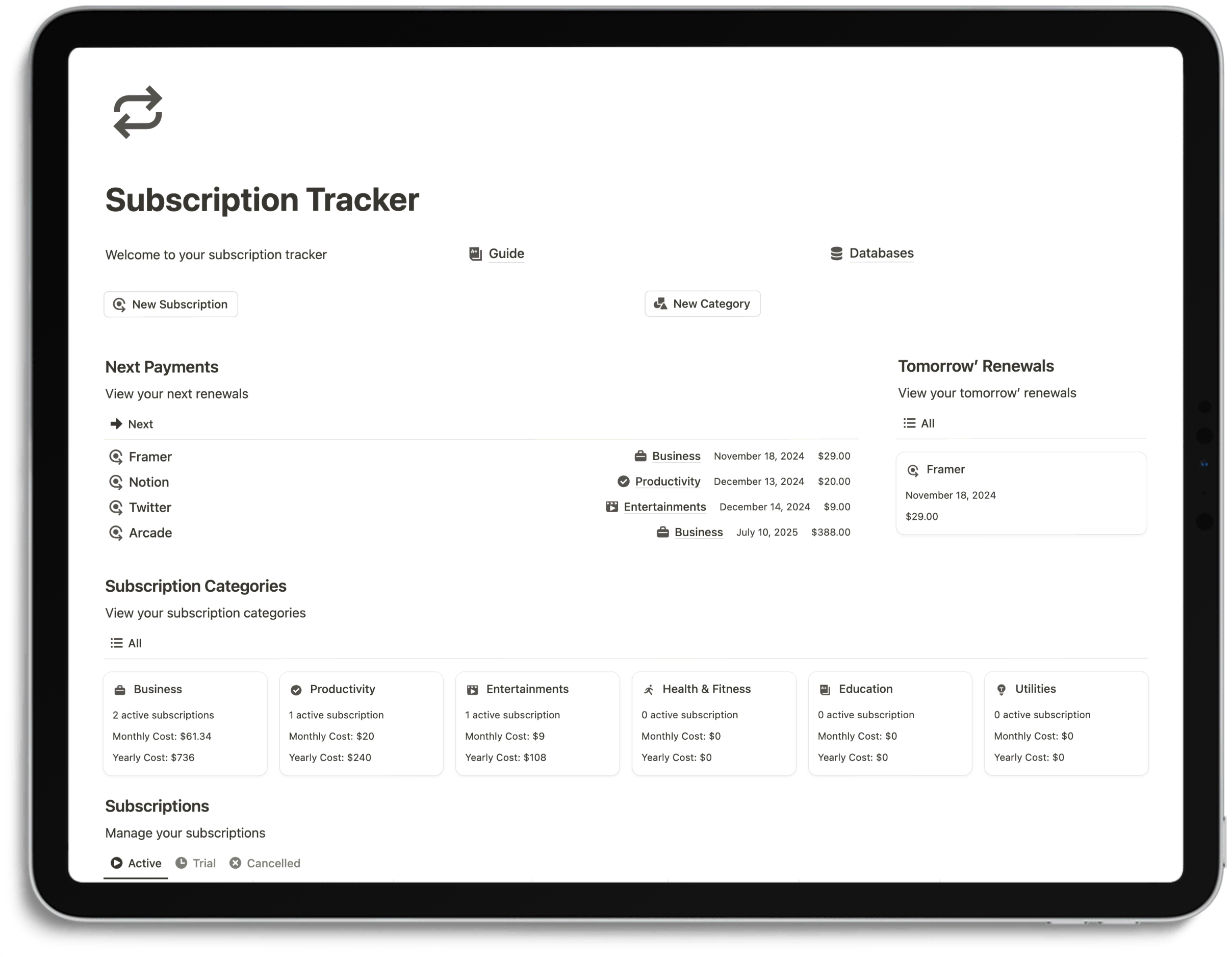 Notion Subscription Tracker