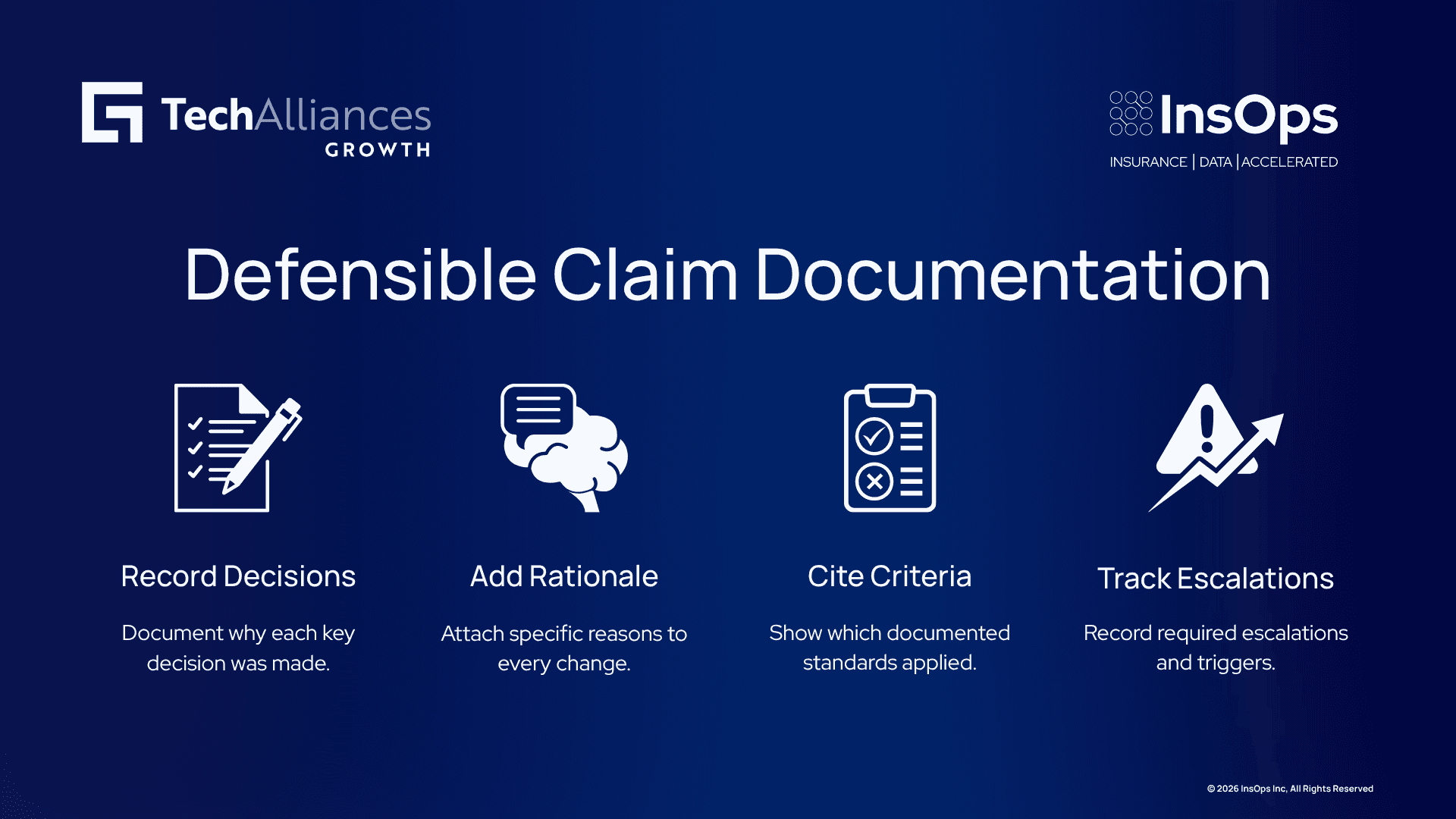A defensible claim file records decision rationale, applied criteria, and required escalation steps.