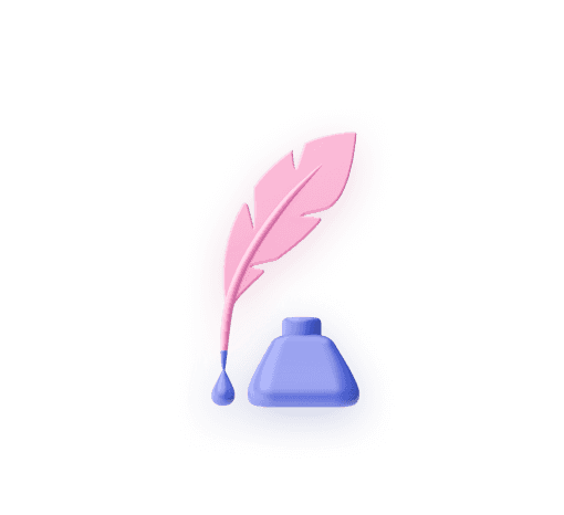 Pink feather and purple ink bottle