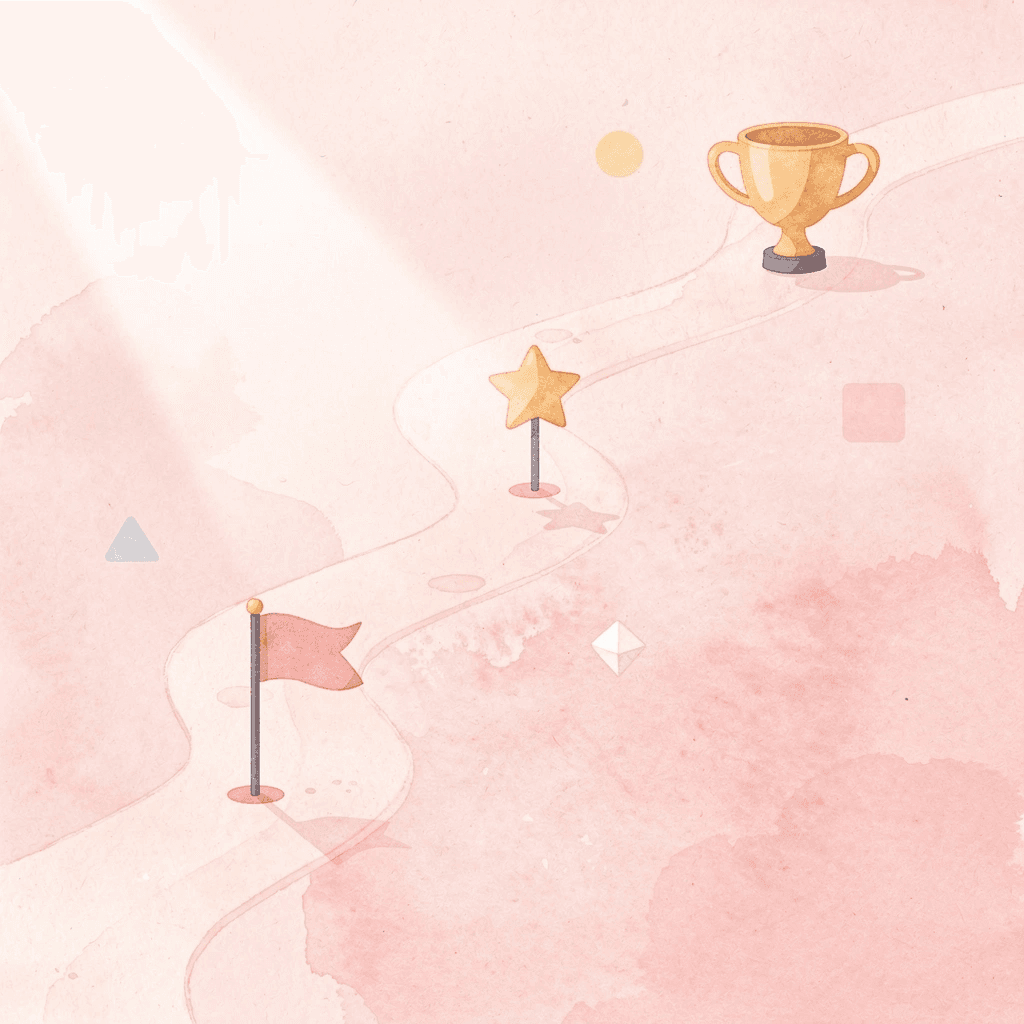 Winding path with milestones representing the journey of learning pronunciation