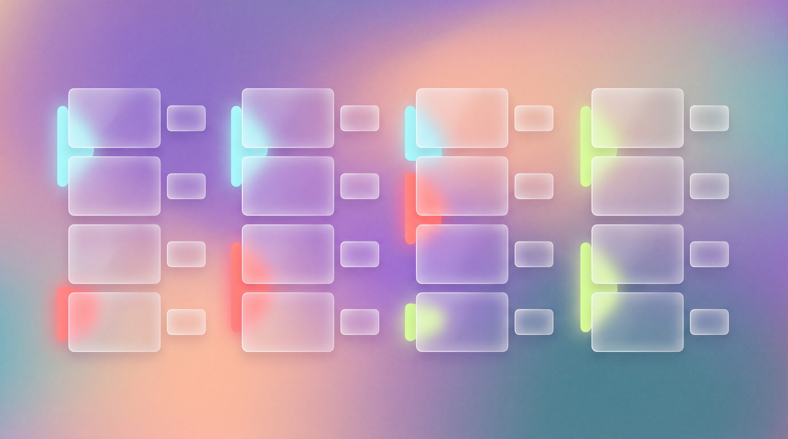Research database cards arranged beside colored project columns