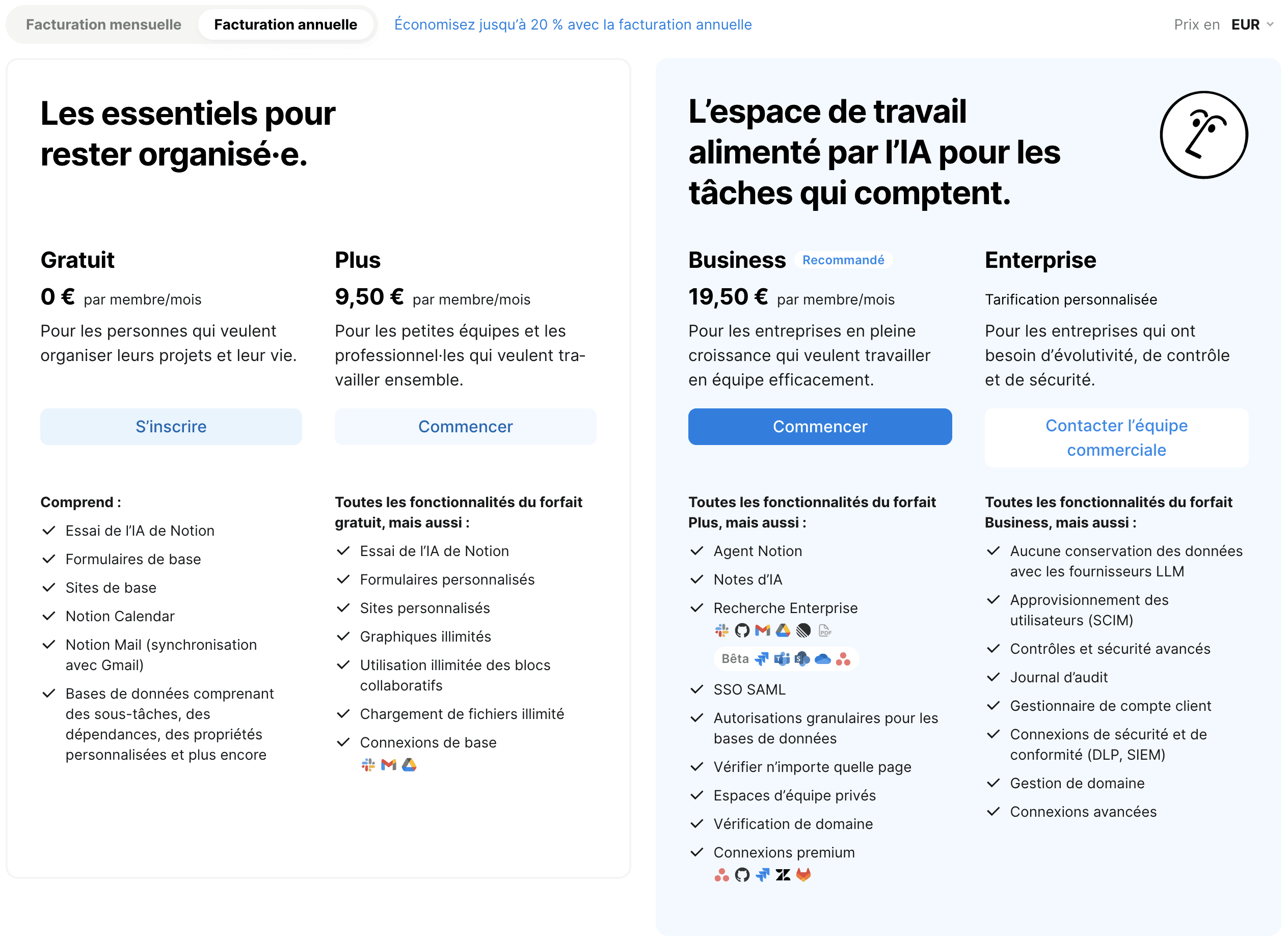 Forfaits Notion à la date du 19/05/2026