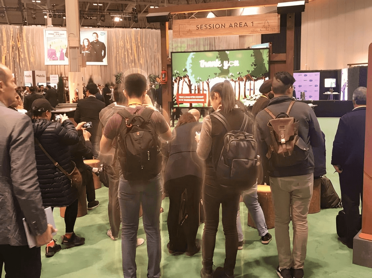 Woman interacting with a futuristic interface